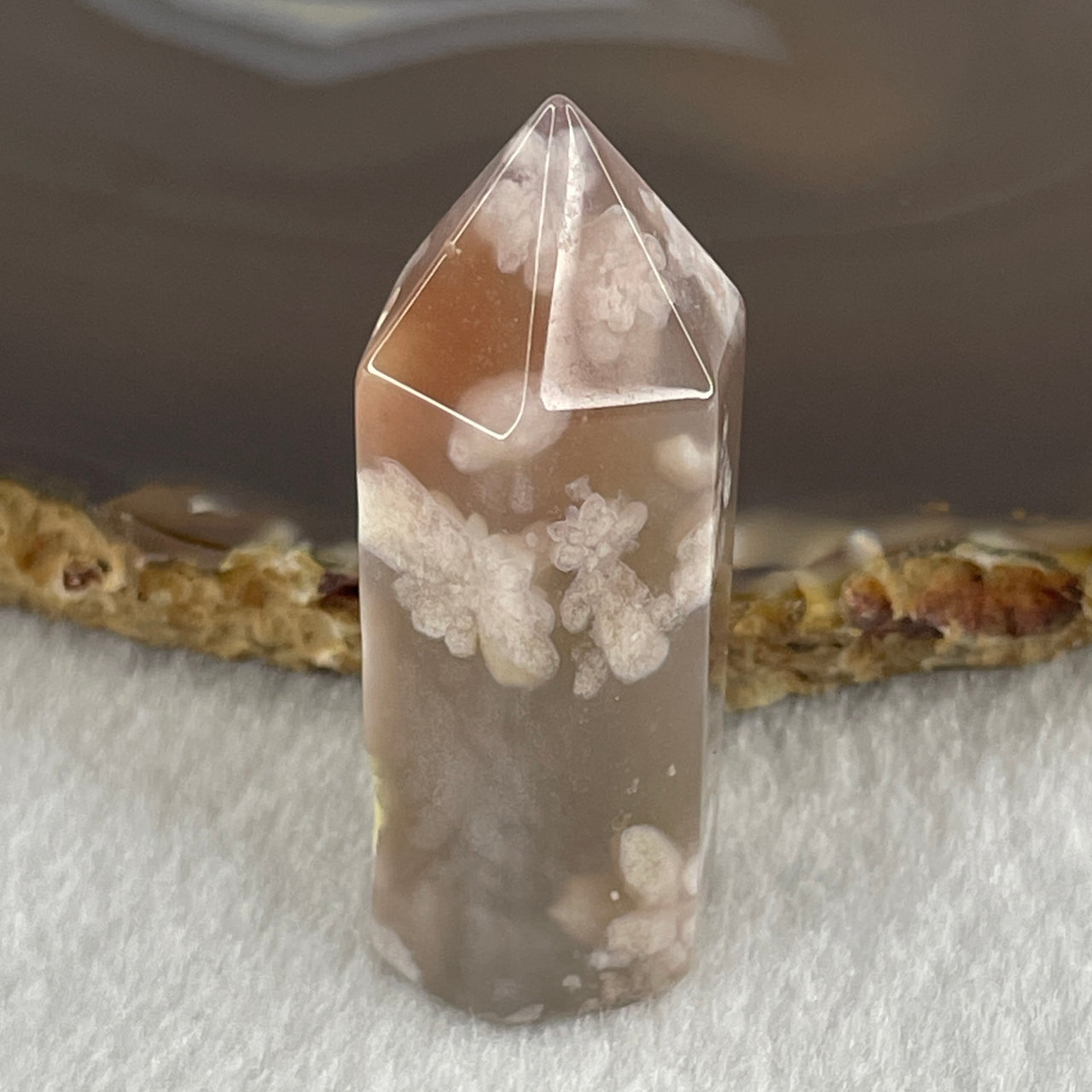 Natural Pinkish Flower Agate Tower Display 23.75g 46.1 by 19.0 by 16.9mm