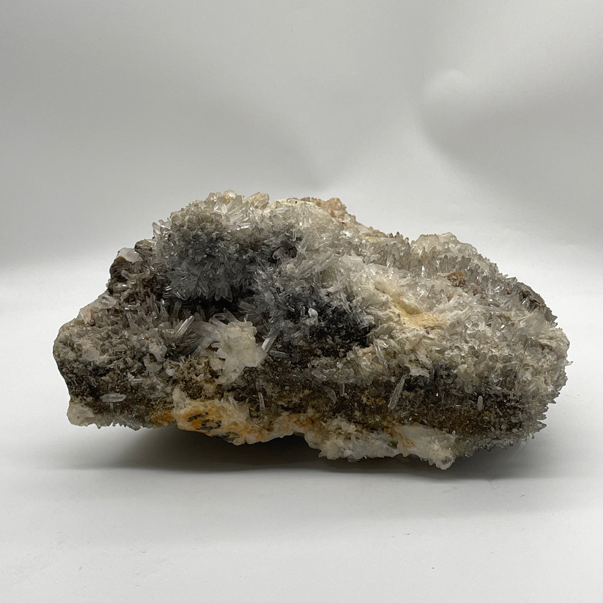 Natural Clear Quartz with Greyish and Yellow Rough Mountain Shaped with Wooden Stand Display 7,790.6g 250.0 by 130.0 by 365.0mm - Huangs Jadeite and Jewelry Pte Ltd