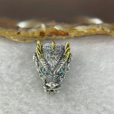 925 Sliver Dragon with Turquoise Nan Hong Agate Eyes Bracelet Charm 8.83g 22.0 by 16.6 by 14.1 mm - Huangs Jadeite and Jewelry Pte Ltd