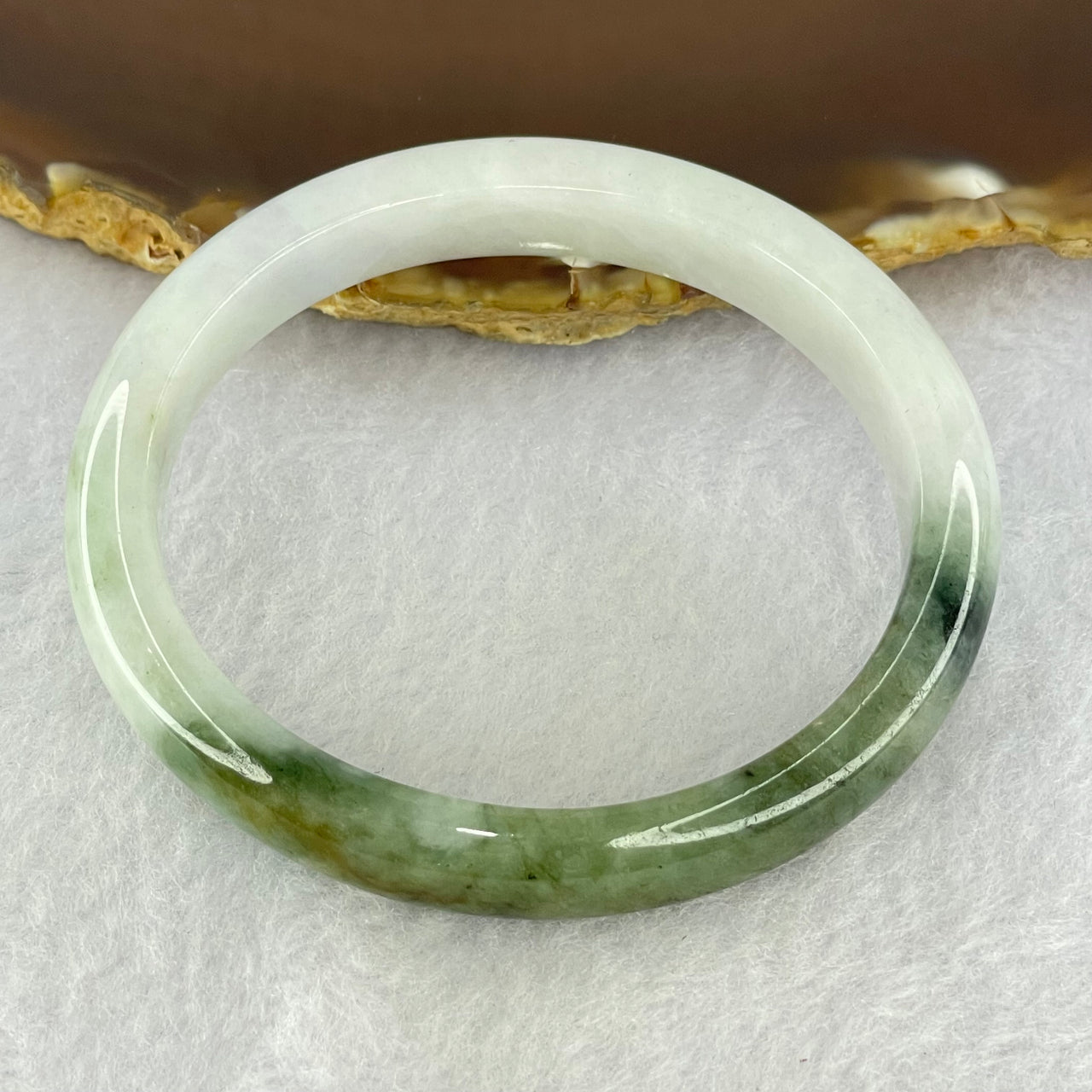 Type A Faint Lavender and Moss Green Jadeite Oval Bangle Internal Diameter 55.2mm 38.79g 11.6 by 8.7mm (Slight Fine Internal Lines) - Huangs Jadeite and Jewelry Pte Ltd