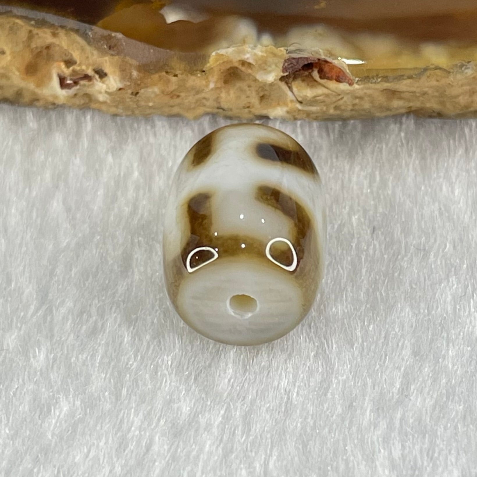 Natural Powerful Tibetan Old Oily Dark Brown with White Agate Patina Guiren Tairen Human Dzi Bead Totem Amulet Heavenly Master (Tian Zhu) 贵人天诛 2.70g 13.6 by 10.7mm - Huangs Jadeite and Jewelry Pte Ltd