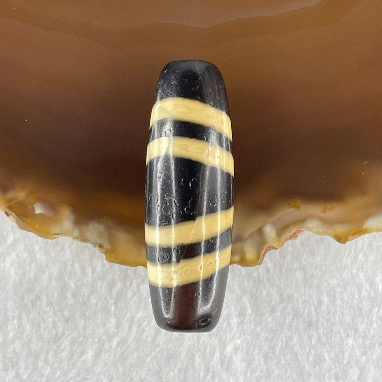 Natural Powerful Tibetan Old Oily Black with Yellowish White Agate 4 Lines Bead Heavenly Master (Tian Zhu) 10.29g 39.2 by 13.0mm - Huangs Jadeite and Jewelry Pte Ltd
