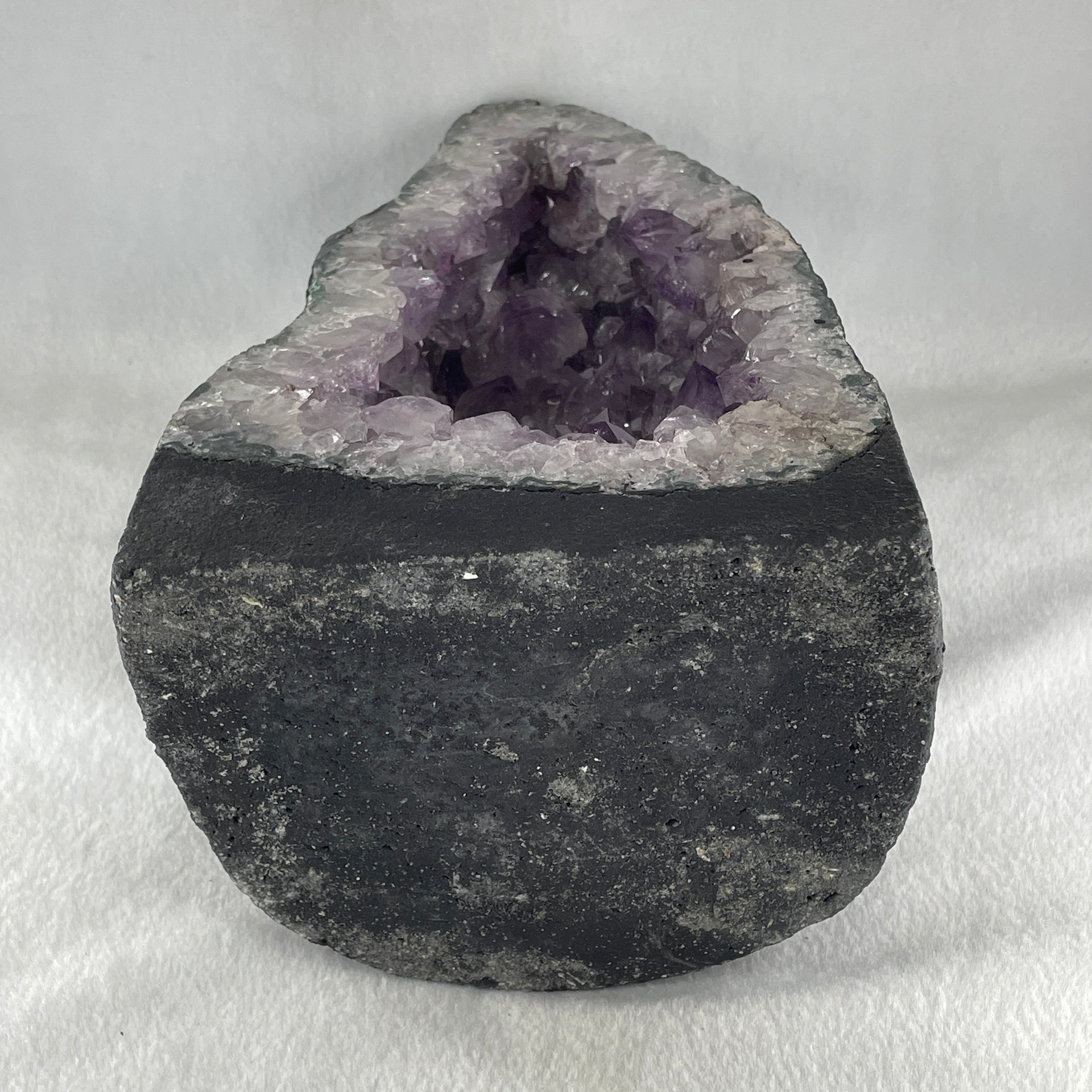 Natural Triangular Shape Amethyst Cave with Wooden Display 4,756.5g 200.0 by 170.0 by 295.0mm - Huangs Jadeite and Jewelry Pte Ltd
