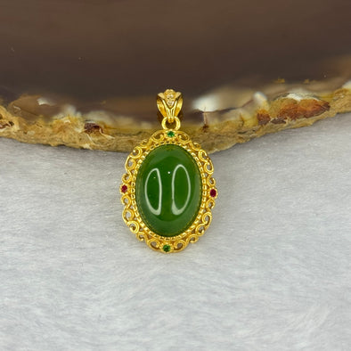 Natural Nephrite in 925 Silver in Gold Color Claps 天然和田玉925银牌 2.77g 13.9 by 9.8 by 6.1mm - Huangs Jadeite and Jewelry Pte Ltd
