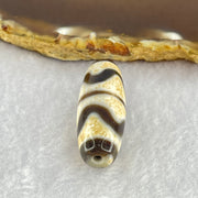 Natural Powerful Tibetan Old Oily Dark Brown White Yellow Agate Double Tiger Tooth Daluo Dzi Bead Heavenly Master (Tian Zhu) 双虎呀天诛 9.73g 37.4 by 13.1mm - Huangs Jadeite and Jewelry Pte Ltd