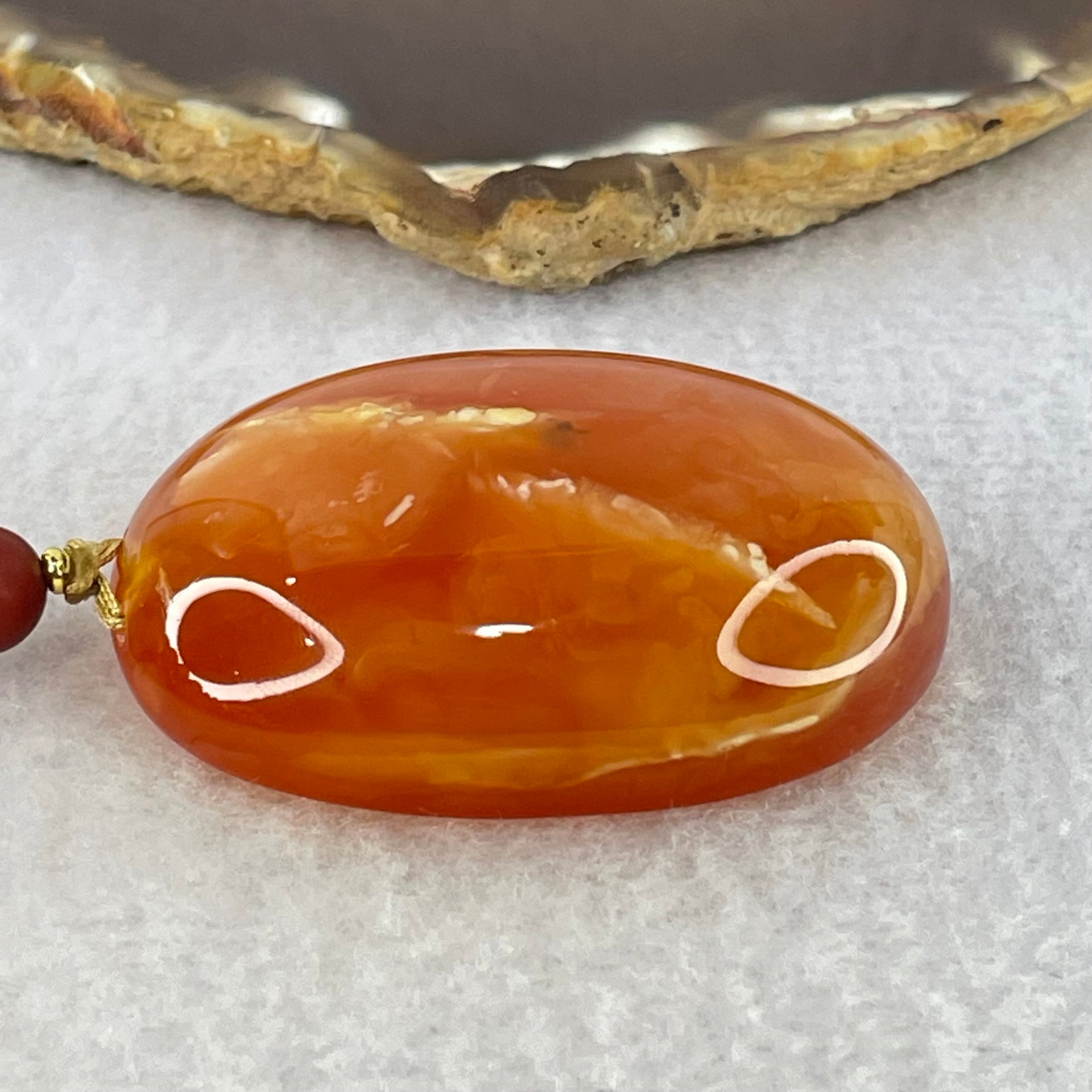 Rare Natural Pinkish Red Amber Beads Necklace 47.30g Pendant 51.9 by 37.1 by 16.9mm, 5.9mm 96 Beads - Huangs Jadeite and Jewelry Pte Ltd