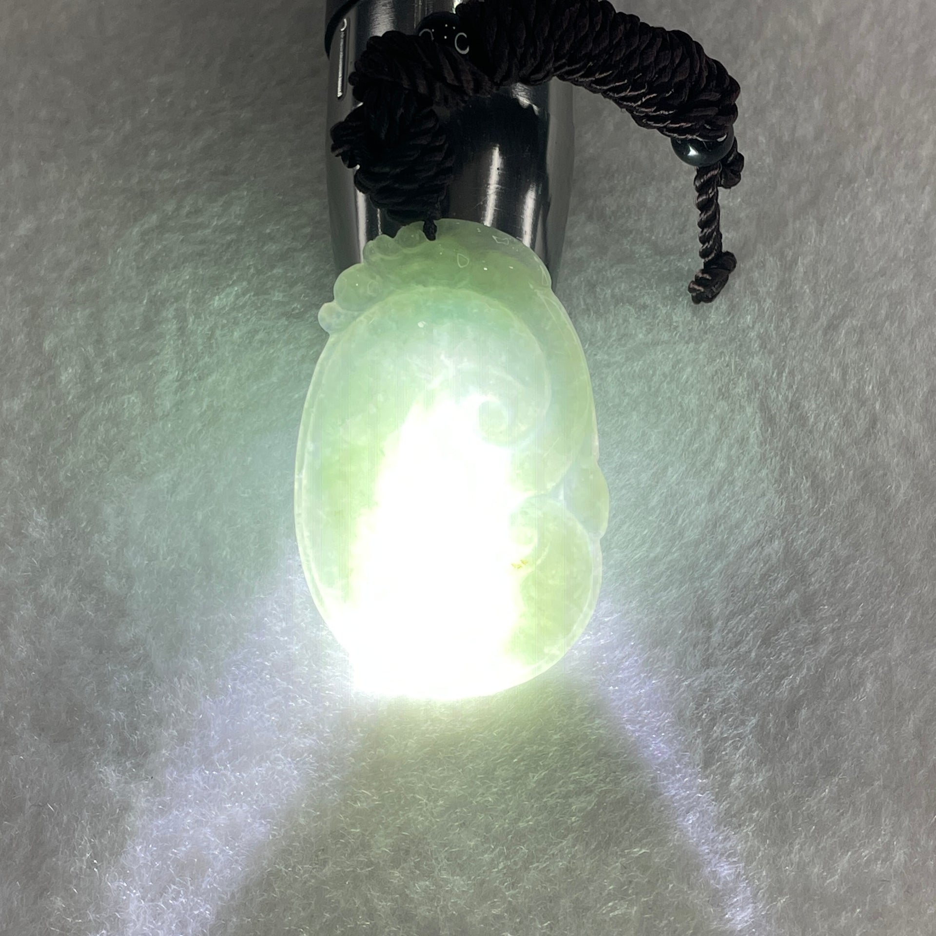 Natural Type A Light Green Jadeite Dragon Head on Ruyi Pendant 12.10g 47.0 by 31.2 by 3.6mm - Huangs Jadeite and Jewelry Pte Ltd
