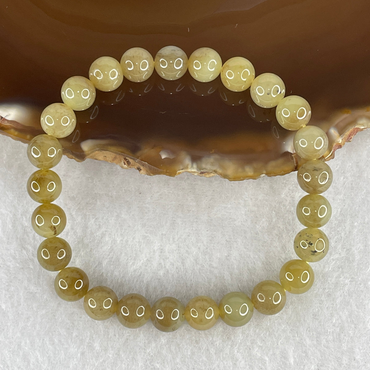 Natural Type A Brownish Jadeite Bead Bracelet | Untreated Warm Amber-Brown Fei Cui Stretch Bracelet (12.94g | 14.5cm Wrist | 7.0mm | 25 Beads)