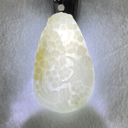 Type A Faint Green Lavender with Faint Yellow Patch Jadeite Bird with Flowers Pendant 79.61g 78.7 by 47.1 by 12.2mm - Huangs Jadeite and Jewelry Pte Ltd