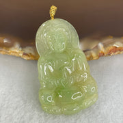 18K Yellow Gold Type A Icy Light Green Jadeite Guan Yin Pendant 4.00g 33.8 by 21.1 by 3.5mm - Huangs Jadeite and Jewelry Pte Ltd