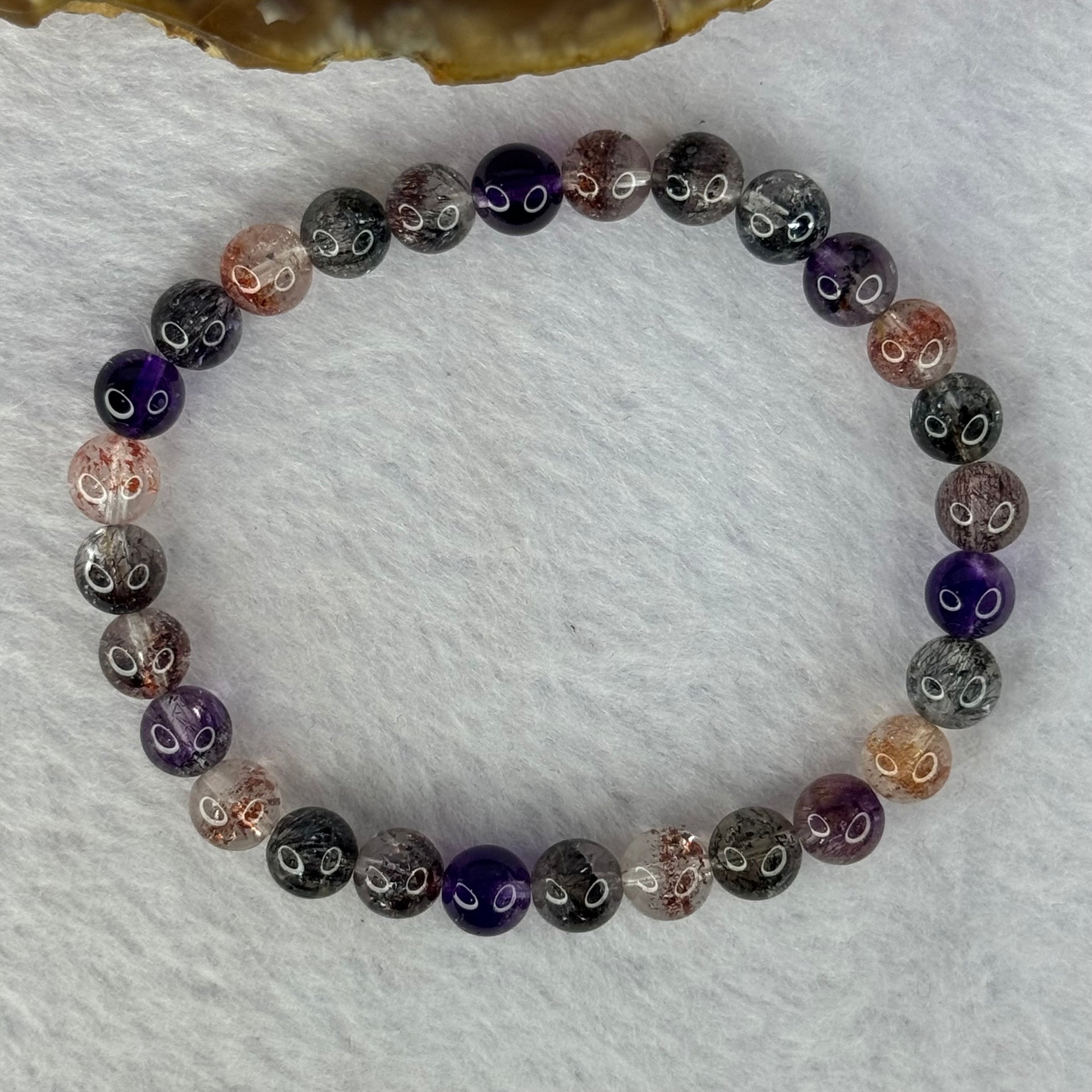 Very Good Grade Natural Transparent Bright Color Super 7 Beads Bracelet 非常好的等级天然透明深彩色超级七珠手链 11.32g 15.5cm 6.8mm 28 Beads - Huangs Jadeite and Jewelry Pte Ltd