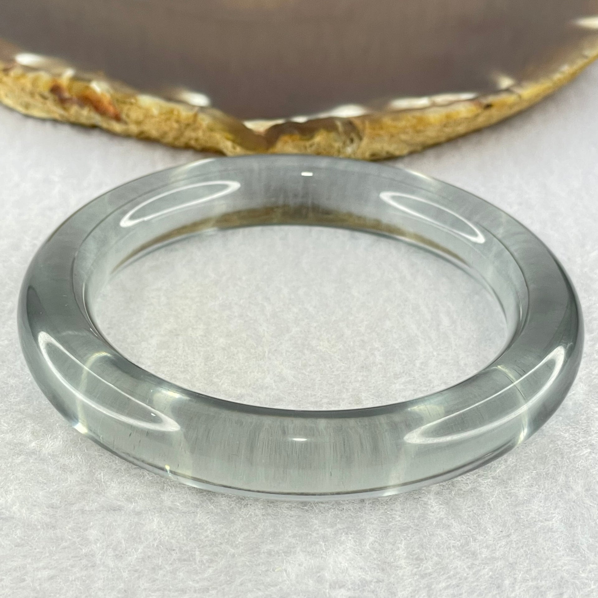 Translucent Clear Grey Crystal Bangle Internal Diameter 59.2mm 60.95g 11.9 by 11.2mm (Internal Line) - Huangs Jadeite and Jewelry Pte Ltd