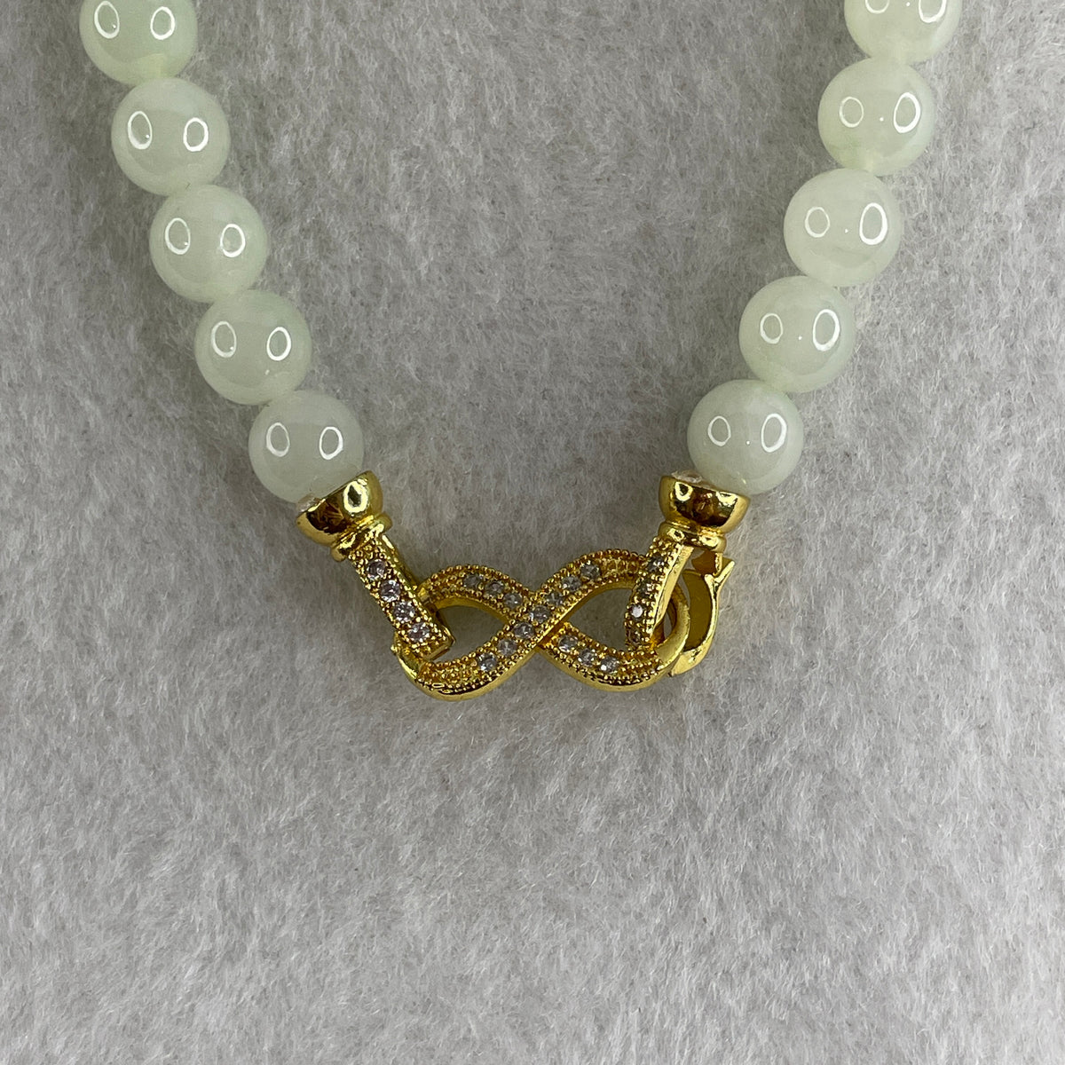 Natural Type A Jelly Light Green Jadeite Beads Bracelet | (24.96g | 20cm | 8.1mm x 24 Beads | Heart Chakra Radiance, "Ping An" Smooth Luck & Feng Shui Prosperity Catalyst) - Huangs Jadeite and Jewelry Pte Ltd