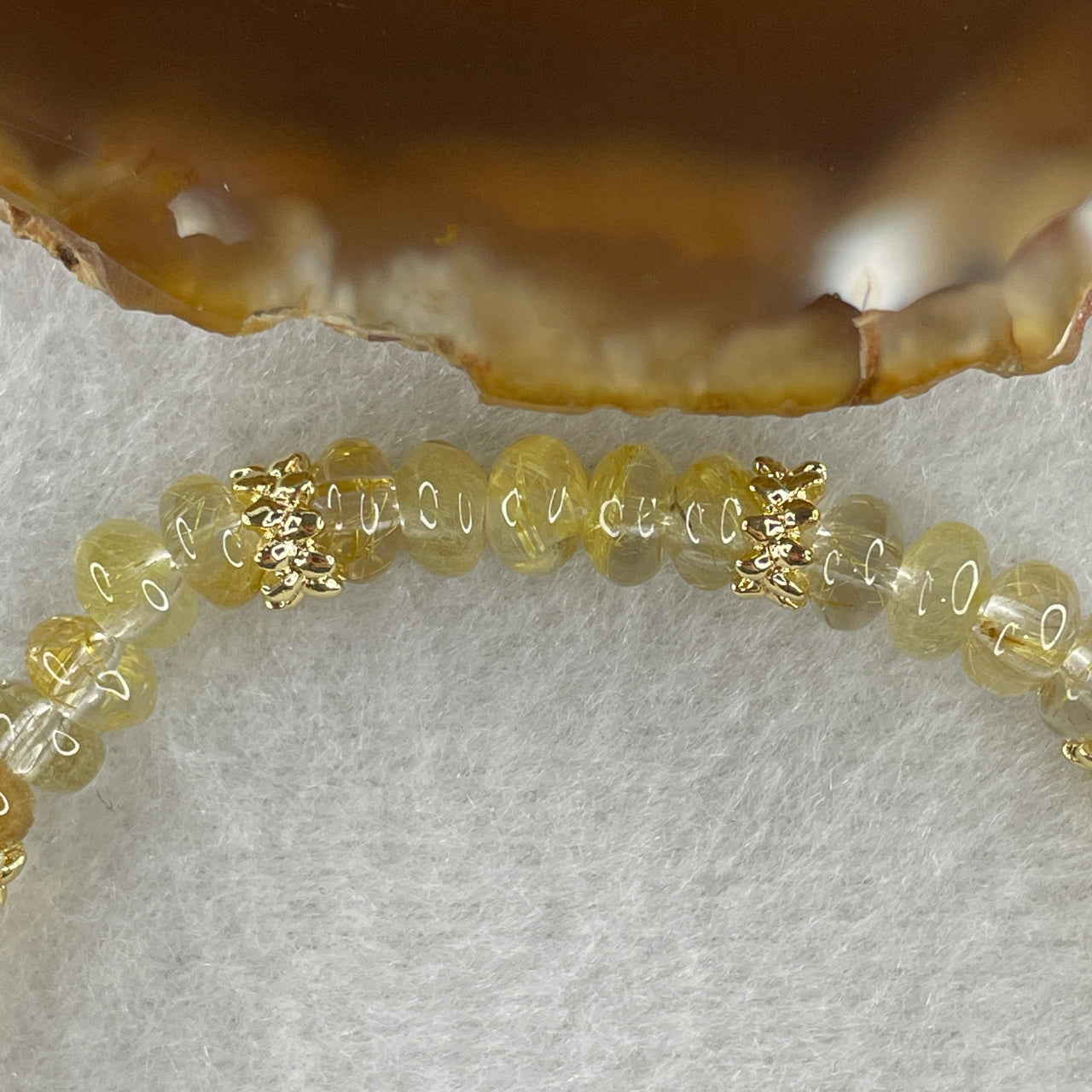 Certified Natural Golden Rutilated Quartz Donut Beads with Charm Bracelet 9.10g 17cm 6.0mm 50Beads