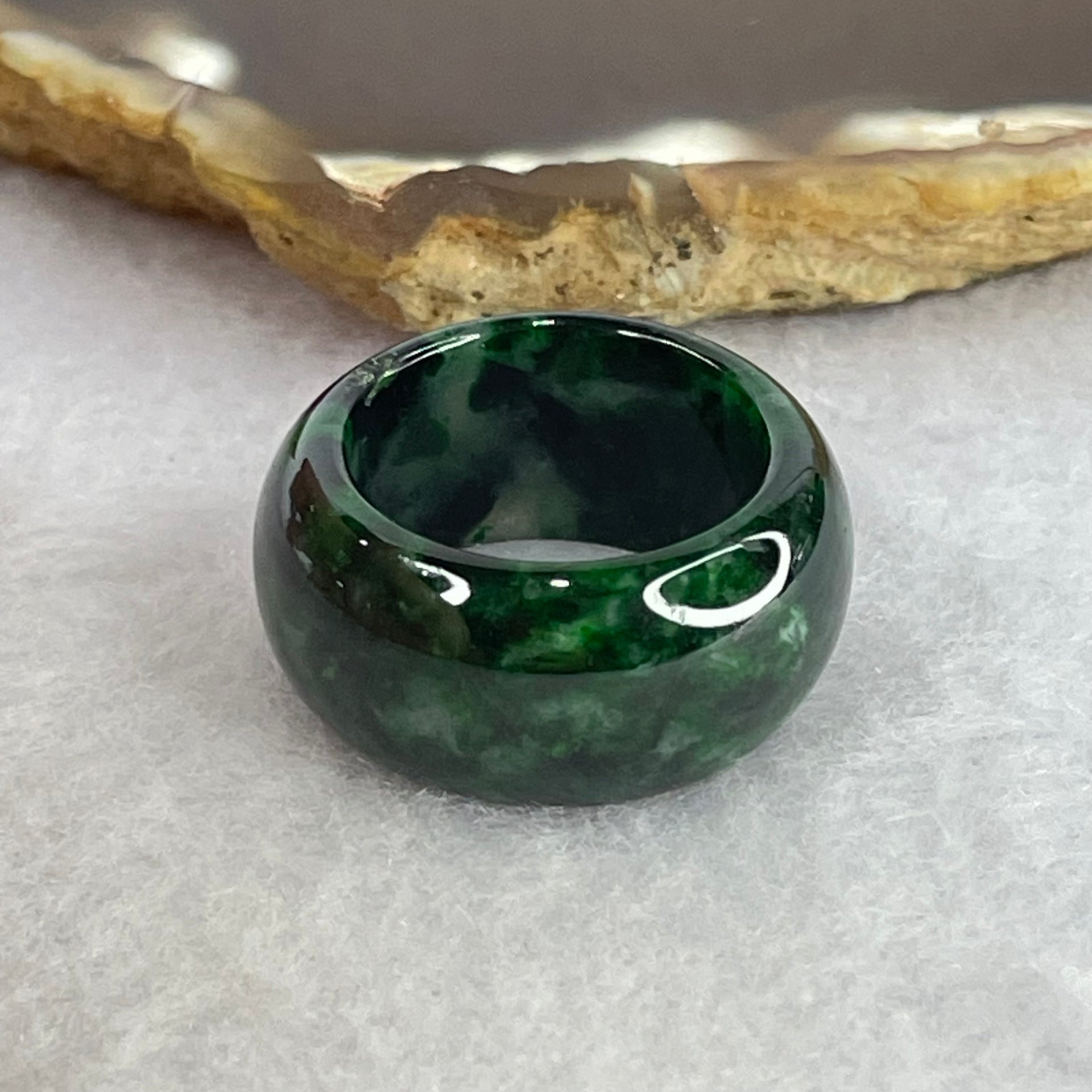 Opaque Type A Old Mine Spicy Green Jadeite Ring 9.56g 12.6 by 4.5mm US8 HK17.8 - Huangs Jadeite and Jewelry Pte Ltd