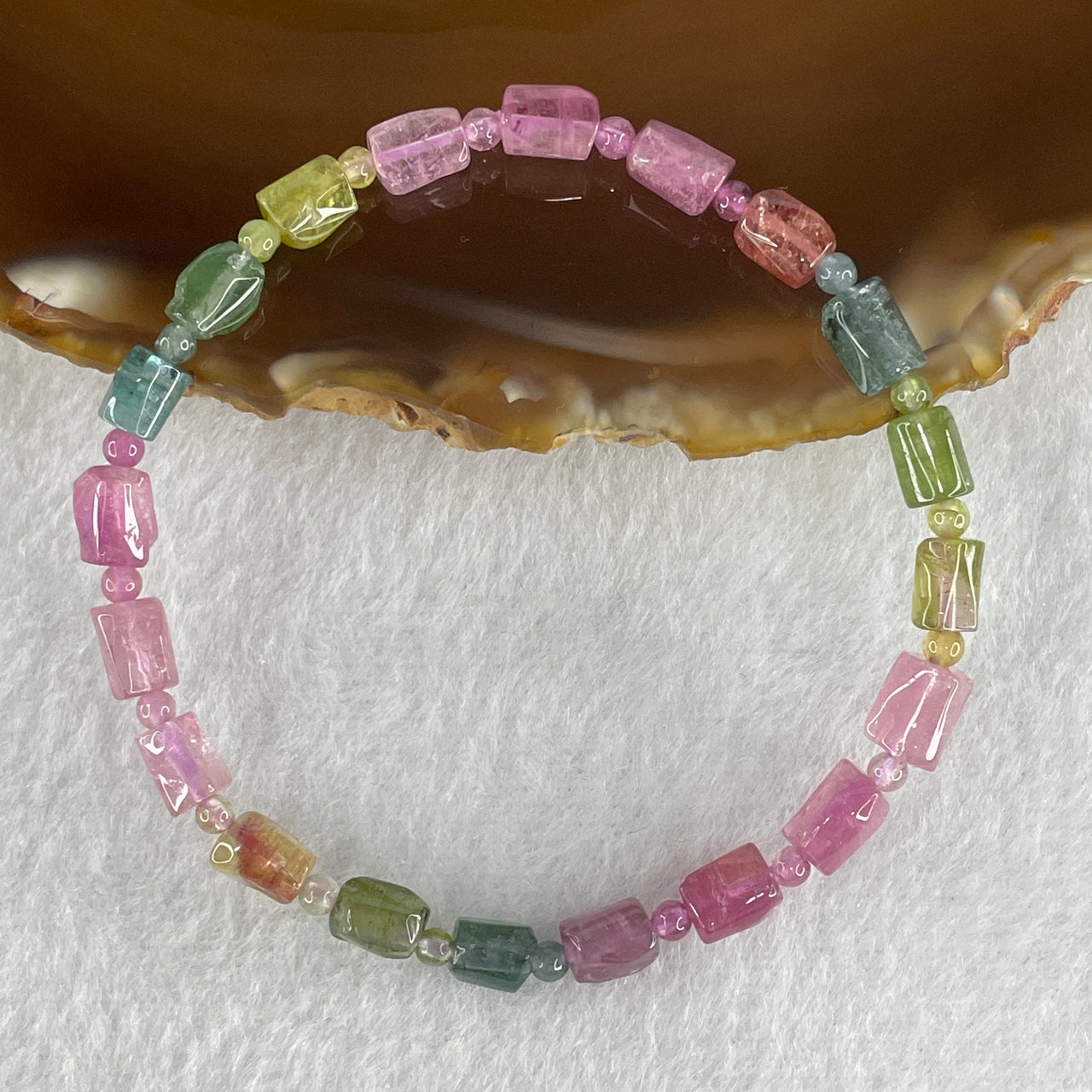 Certified Good Grade Natural Transparent Rainbow Tourmaline Crystal Irregular Beads Bracelet 7.23g 16cm 5.0mm 20 Beads