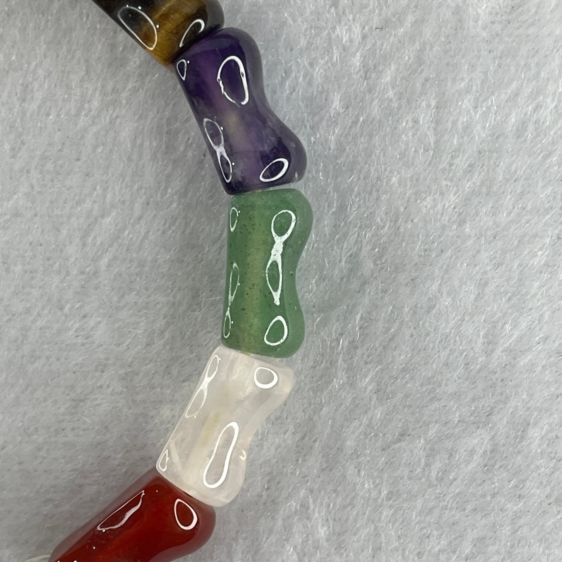 Natural Multi Treasures Mixed Quartz Bamboo Shaped Beads Feng Shui Bracelet 11.19g 16cm 9.4mm 14 Beads - Huangs Jadeite and Jewelry Pte Ltd