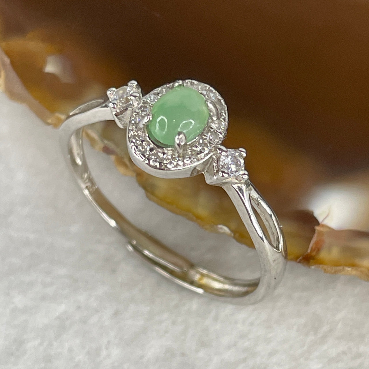 Type A Icy Light Green Jadeite Ring | Liquid-Glass Translucent Cushion Cabochon | Solid S925 Sterling Silver Setting | Smart Adjustable Sizing (1.98g 4.7x4.0x2.0mm)
