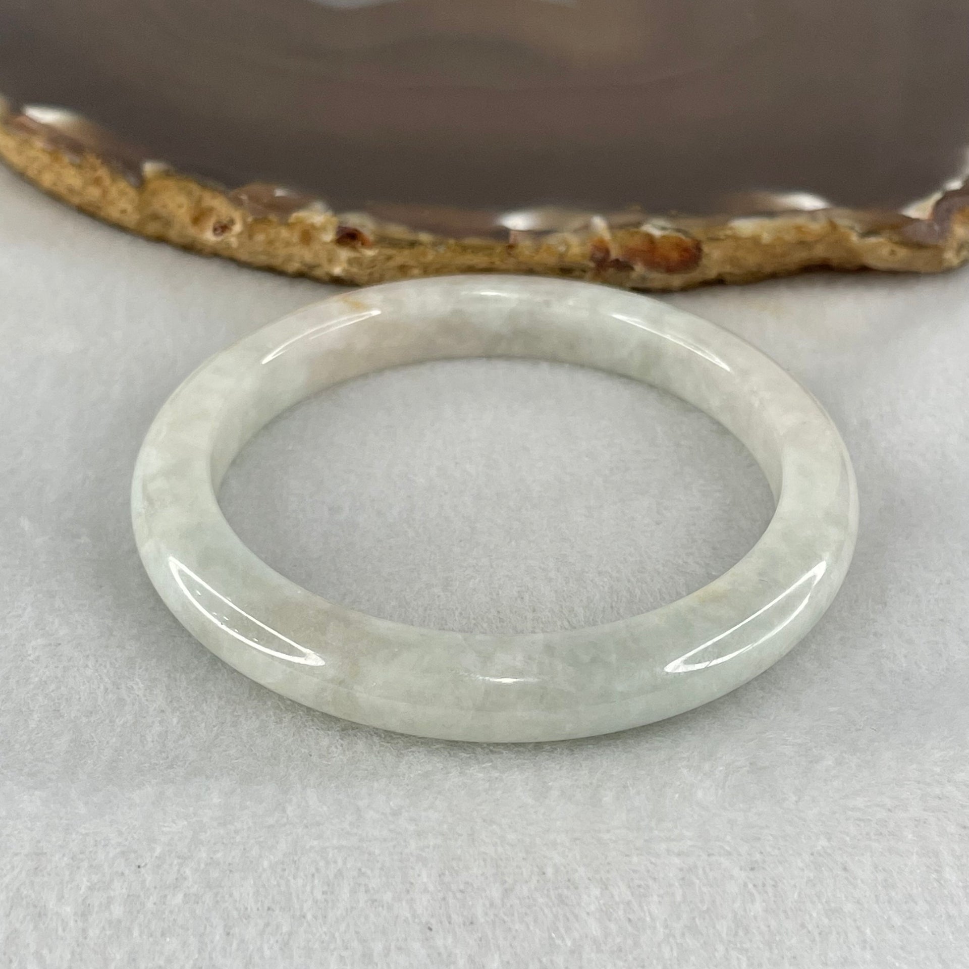 Type A Light Blueish Green Jadeite Bangle 33.37g  Internal Diameter 53.6mm 8.5 by 7.5mm (Very Slight External Rough and Very Slight Internal Line) - Huangs Jadeite and Jewelry Pte Ltd