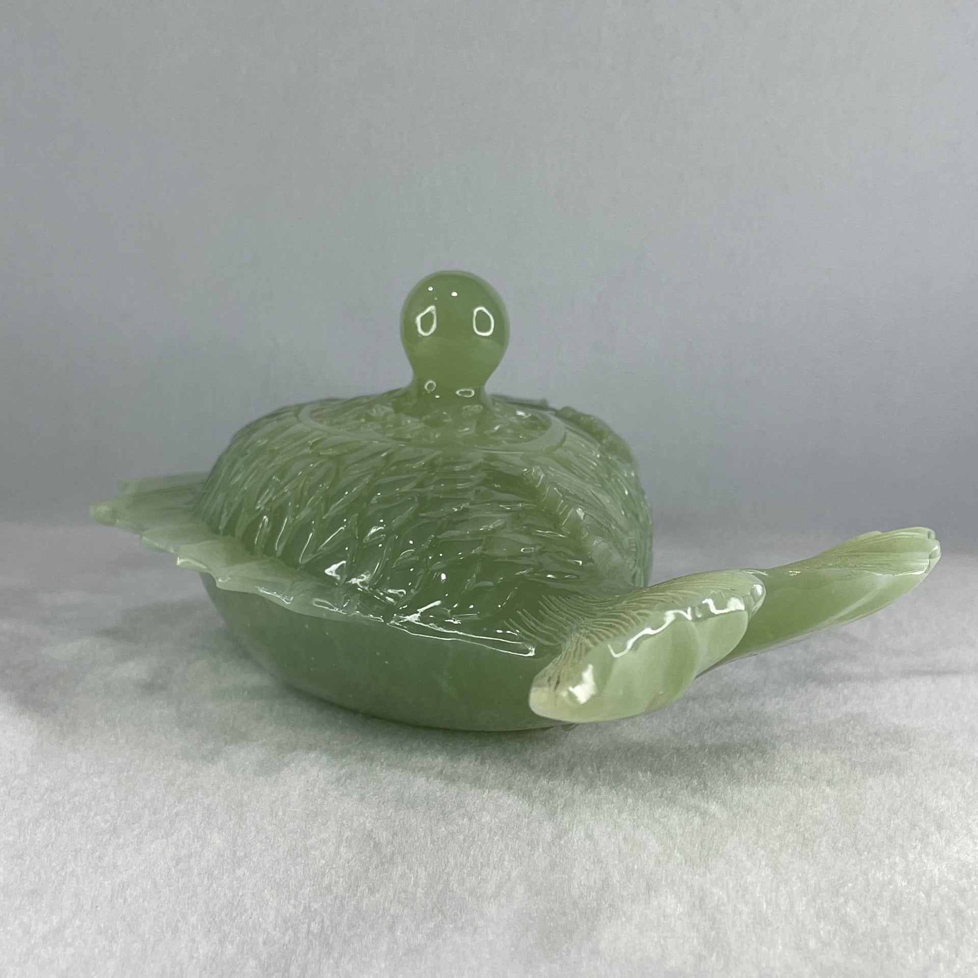Natural Jelly Green Serpentine Carp Fish Pot Display 2,074.0g 310.0 by 183.0 by 98.0mm - Huangs Jadeite and Jewelry Pte Ltd