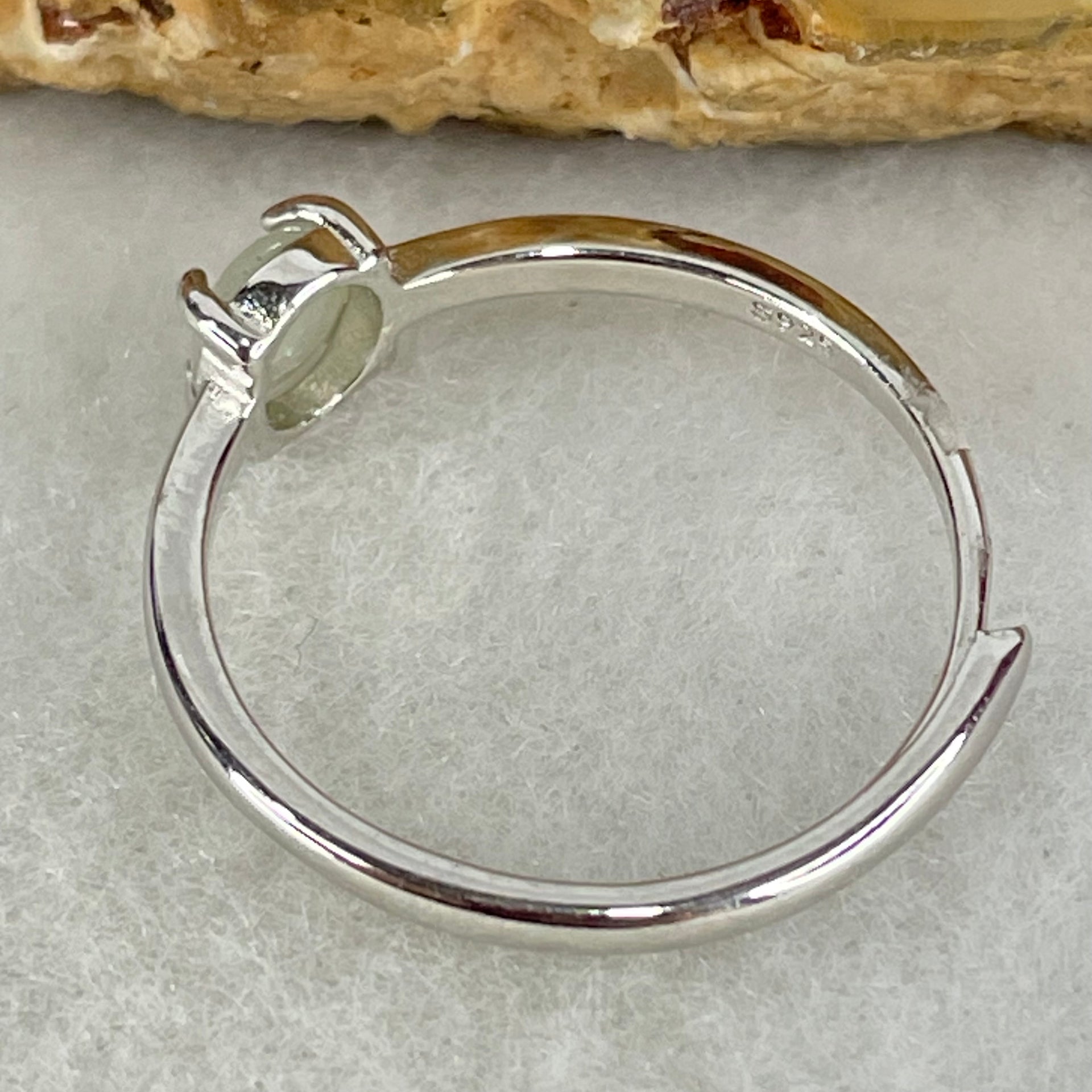 Type A Semi Icy Lavender Cabochon Jadeite in S925 Sliver Ring (Adjustable Size) 1.16g 5.2 by 3.0mm - Huangs Jadeite and Jewelry Pte Ltd