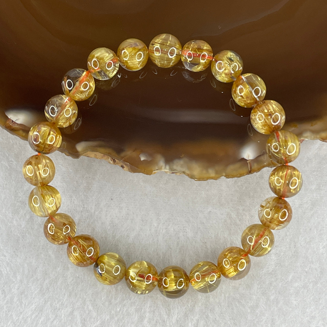 Certified Very Very Good Grade Natural Golden Rutilated Quartz Beads Bracelet | 8.4mm Golden Hair Crystal Wealth (18.13g | 15.5cm Wrist Sizing | 23 Beads)