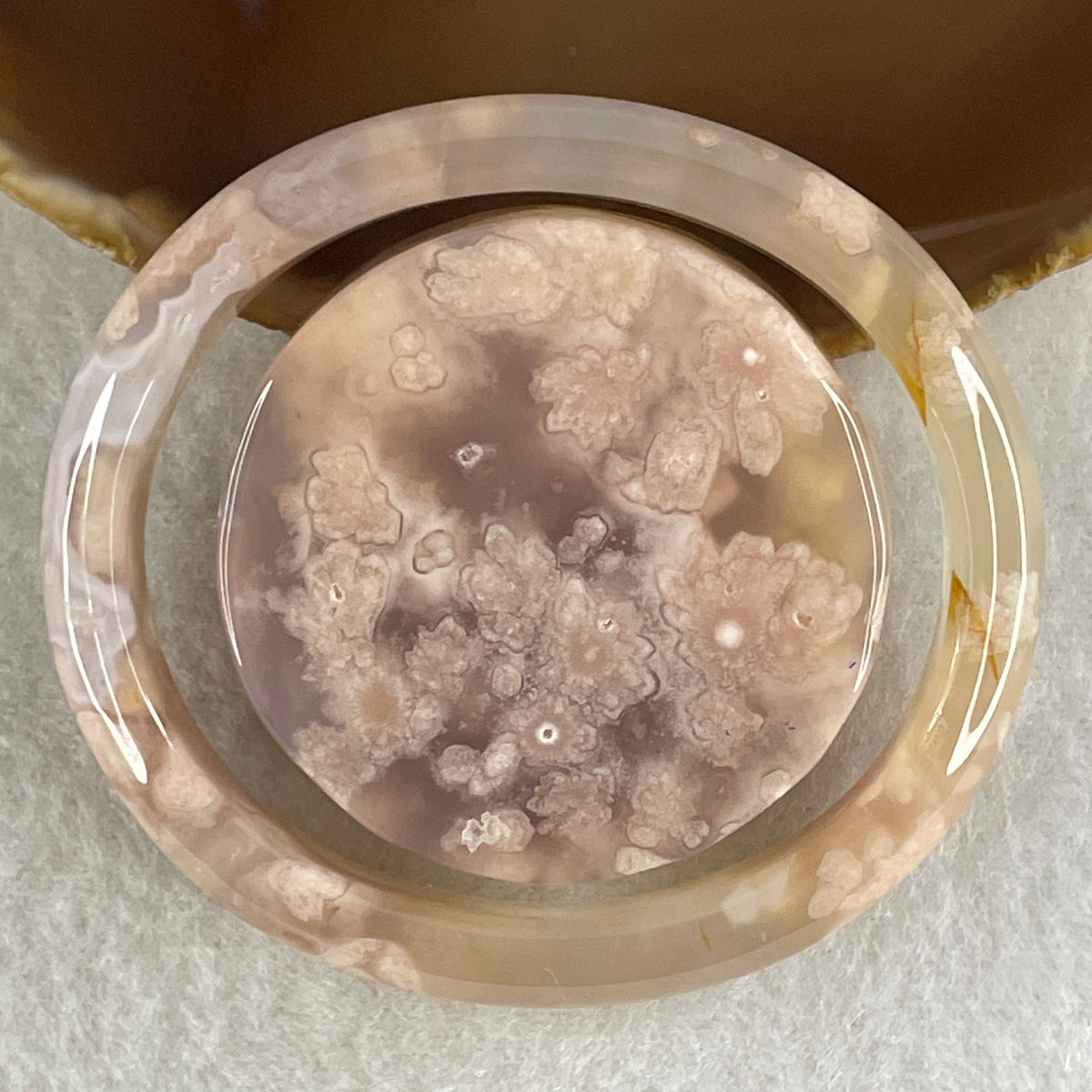 Natural Pink Flower Agate Oval Bangle Set 82.68g Inner Diameter 55.7mm 10.3 by 6.8mm (Very Very Slight External Rough) - Huangs Jadeite and Jewelry Pte Ltd