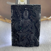 Type A Opaque to Partial Translucent Black Omphacite Jadeite Guan Yin with Dragon and Phoenix Pendant 34.30g 63.1 by 41.4 by 8.0mm - Huangs Jadeite and Jewelry Pte Ltd