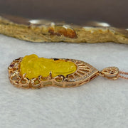 Natural Yellow Amber Guan Yin with Crystals in Silver Rose Gold Color Necklace 7.81g 16.5 by 8.1 by 3.0mm - Huangs Jadeite and Jewelry Pte Ltd
