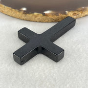 Type A Opaque Black Jadeite Cross Pendant 22.53g 64.7 by 41.6 by 7.7mm - Huangs Jadeite and Jewelry Pte Ltd