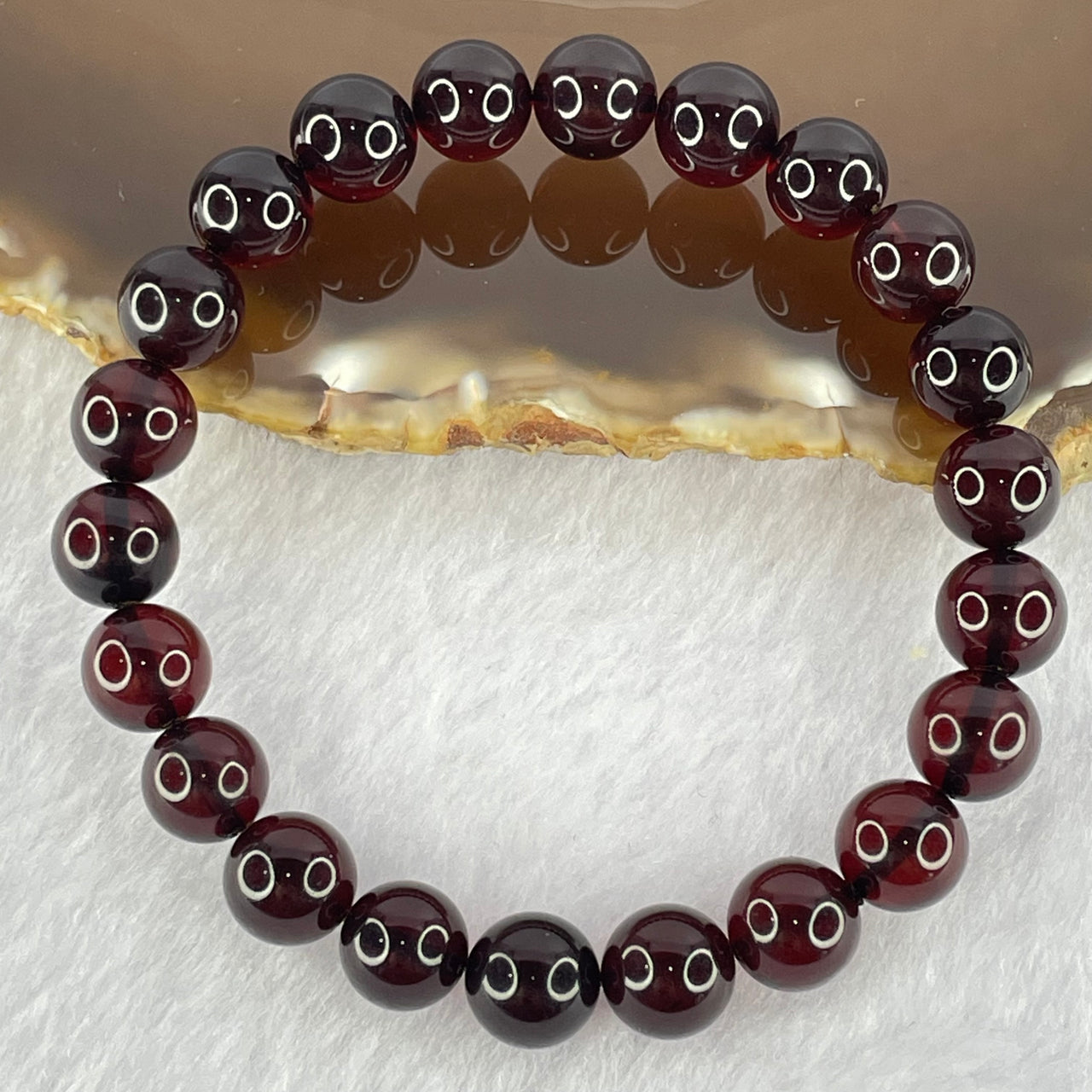 Natural Dark Blood Red Amber Beads Bracelet 天然血珀手链 7.62g 16cm 8.6mm 22 Beads - Huangs Jadeite and Jewelry Pte Ltd
