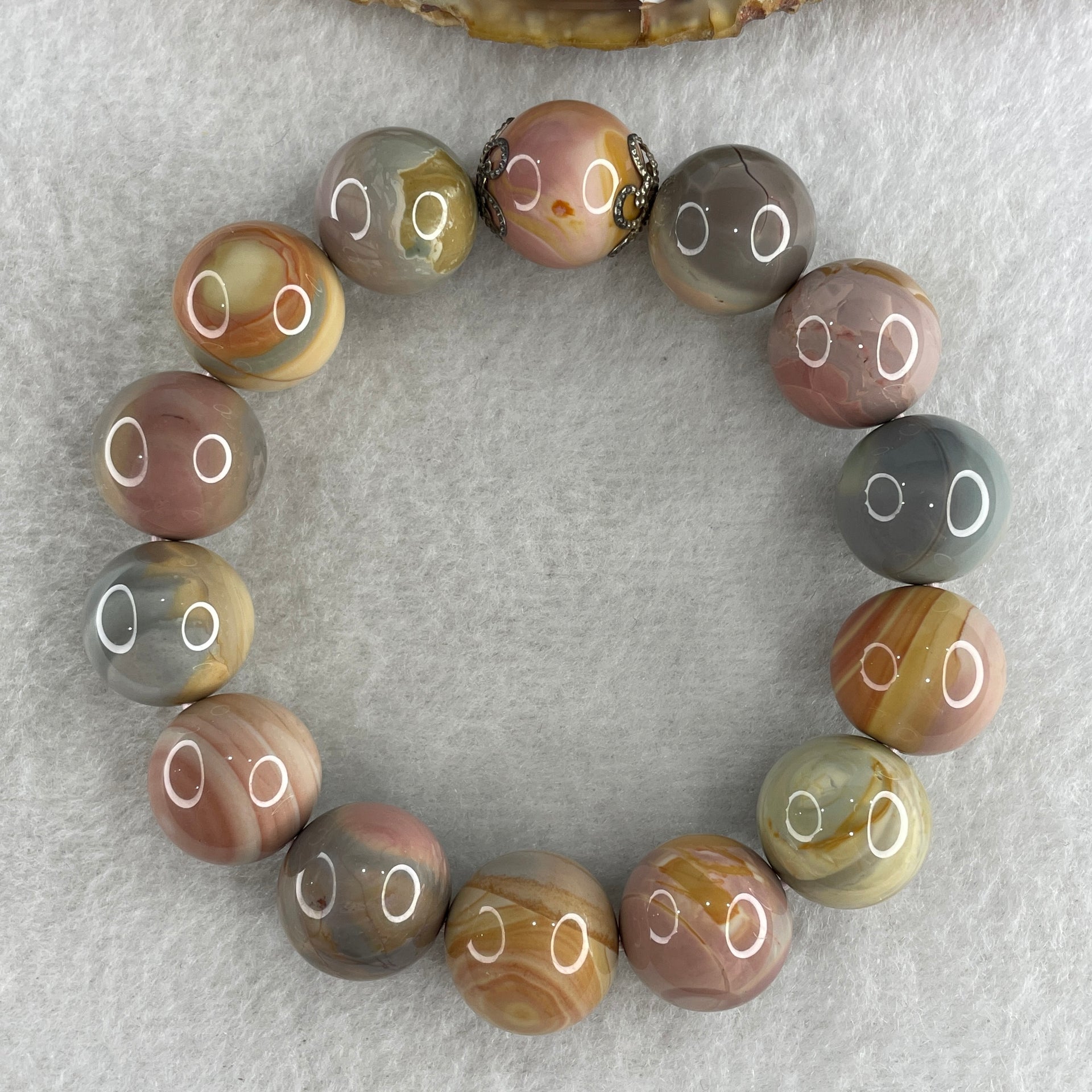 Natural Alashan Agate Greyish Pink Beads Bracelet 59.72g 16cm 15.0mm 14Beads - Huangs Jadeite and Jewelry Pte Ltd
