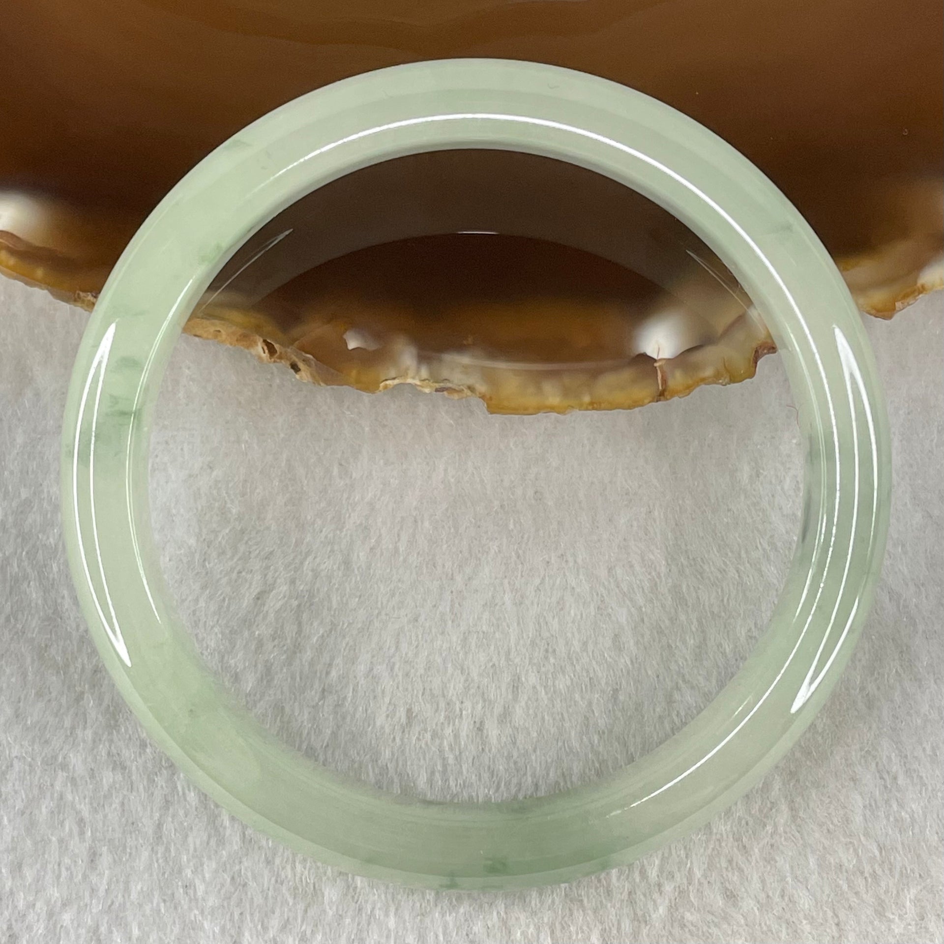 Type A Jelly Light Green with Blueish Green Piao Hua Floral Jadeite Bangle 38.24g Inner Diameter 55.8mm 9.4 by 7.2mm (Slight Internal Lines) - Huangs Jadeite and Jewelry Pte Ltd