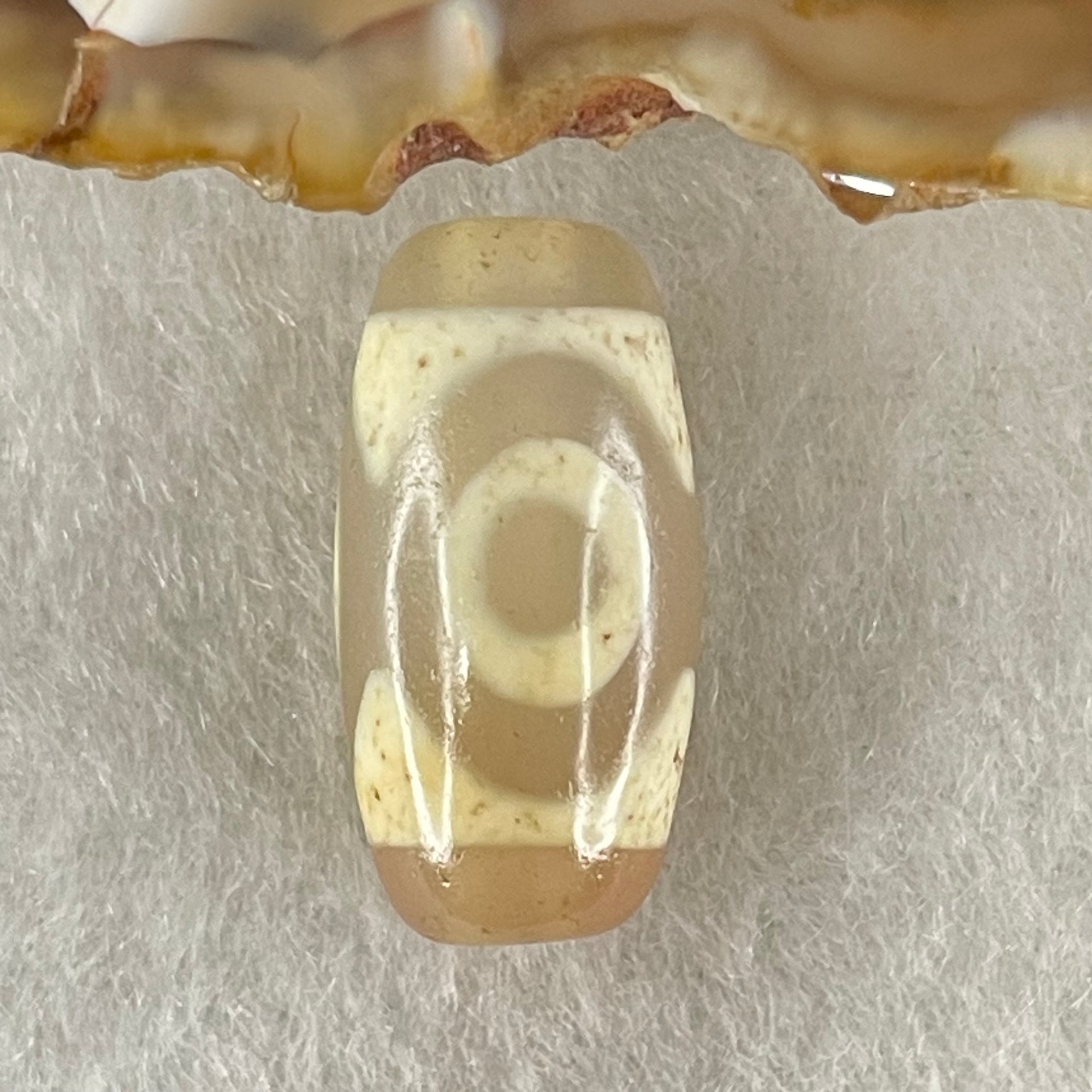 Natural Powerful Tibetan Old Oily Agate 3 Eyes Dzi Bead Heavenly Master (Tian Zhu) 三眼天诛 3.02g 20.0 by 10.1mm - Huangs Jadeite and Jewelry Pte Ltd