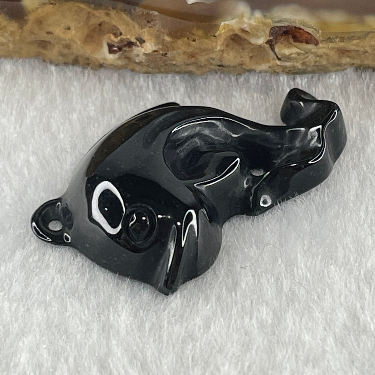 Type A Opaque Black Omphacite Dolphine Pendant Charm 4.34g 32.2 by 24.1 by 6.6mm - Huangs Jadeite and Jewelry Pte Ltd