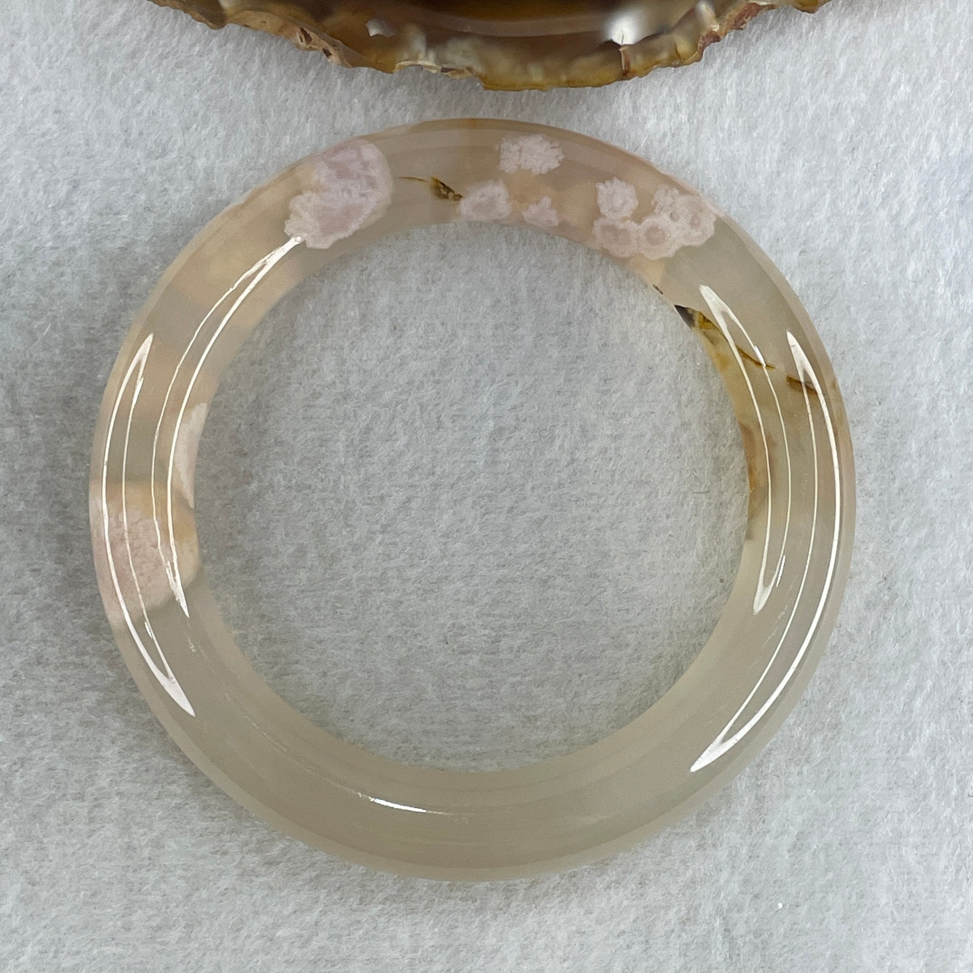 Natural Faint Yellow Flower Agate Bangle 58.92g Internal Diameter 58.8mm 11.8 by 12.3mm (Perfect) - Huangs Jadeite and Jewelry Pte Ltd