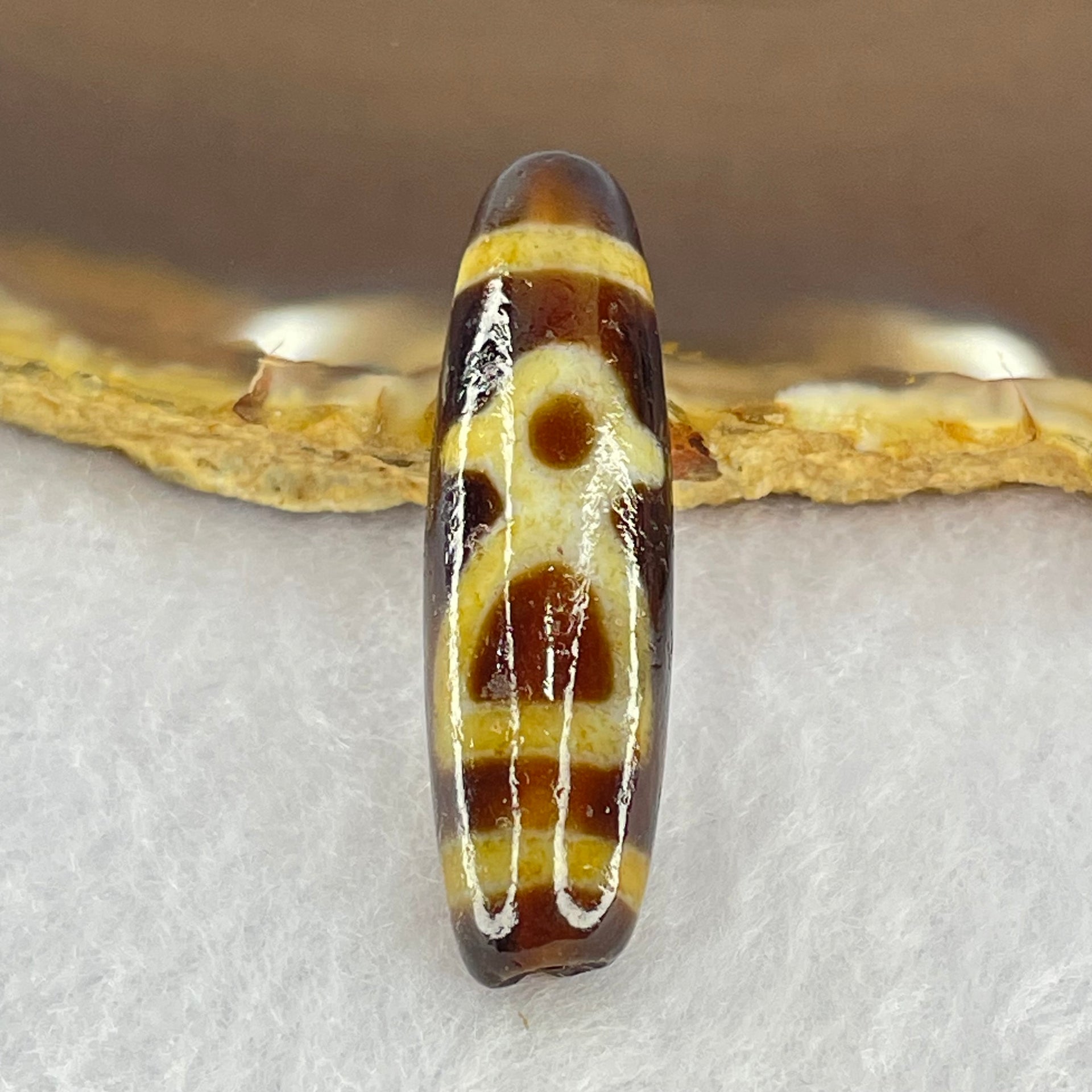 Natural Powerful Tibetan Old Oily Dark and Light Grown Agate Cai Shen Dzi Bead Heavenly Master (Tian Zhu) 6.49g 38.6 by 11.1mm - Huangs Jadeite and Jewelry Pte Ltd