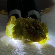 Grand Master Type A Blueish Green with Brownish Yellow Jadeite Dragon on Wealth Pot with Treasures 133.13g 36.0 by 69.3 by 39.5mm - Huangs Jadeite and Jewelry Pte Ltd