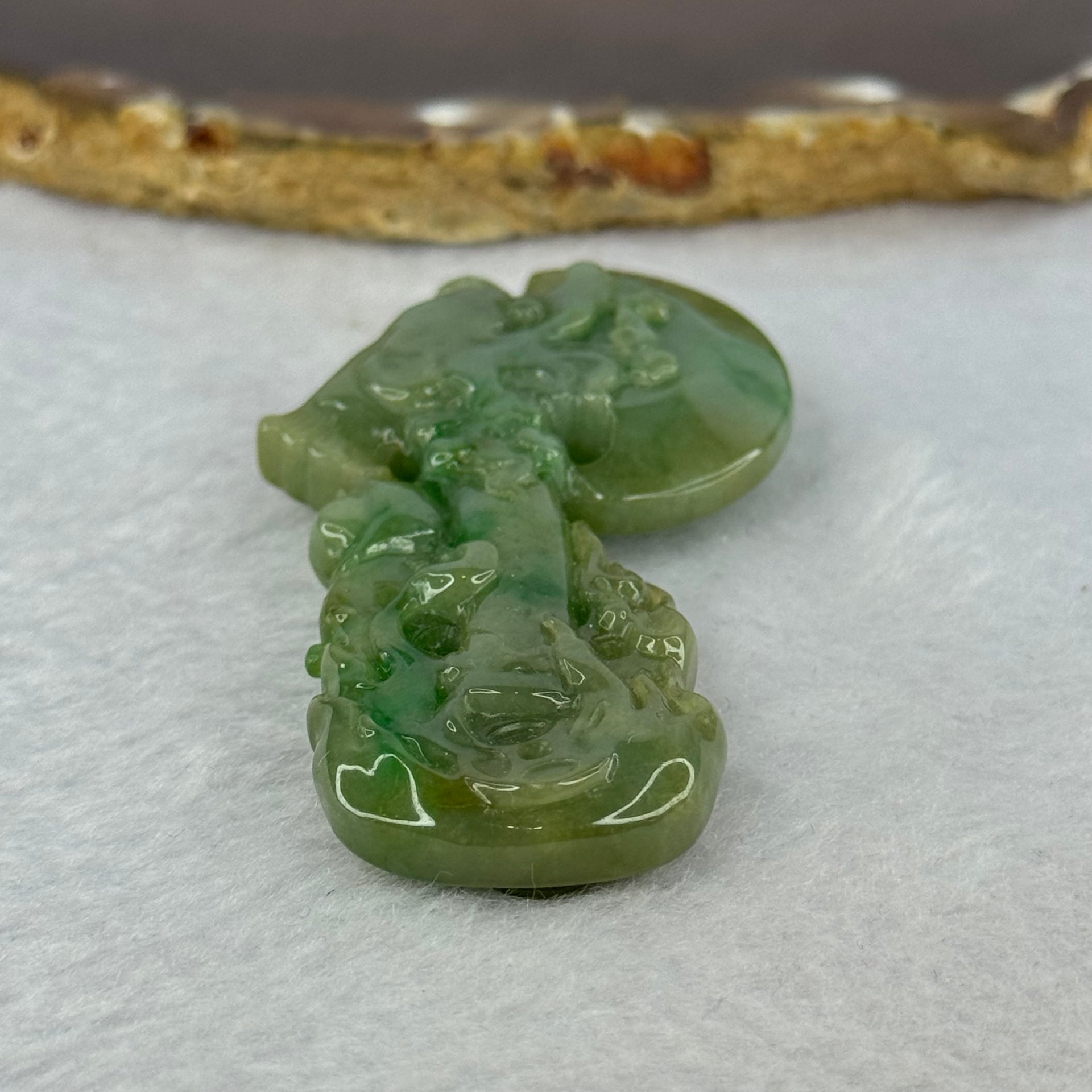Type A Green Jadeite Dragon Axe with Ingot Pendent 36.64g 69.6 by 36.6 by 11.4mm - Huangs Jadeite and Jewelry Pte Ltd