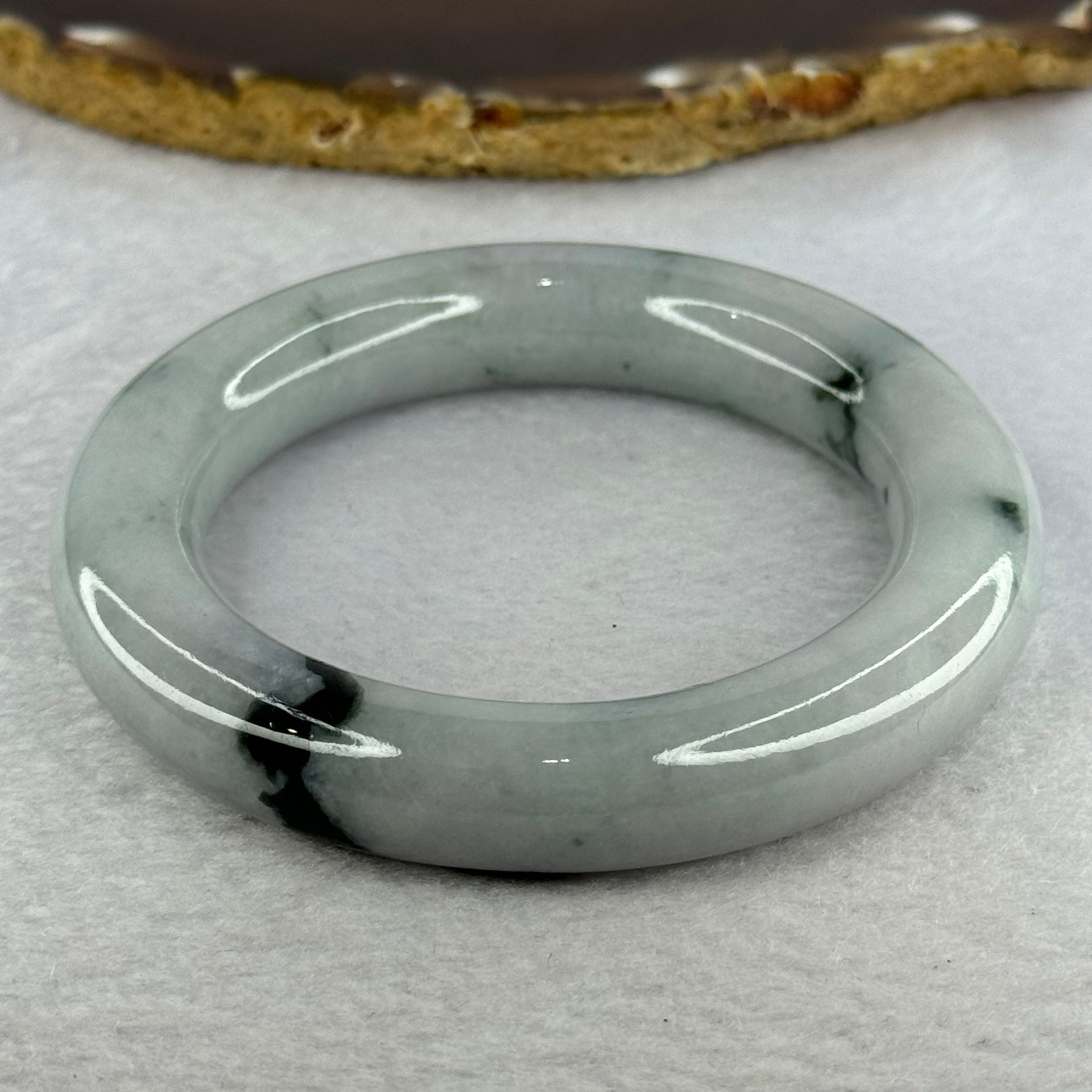 Type A Green Lavender with Moss Green Patches Jadeite Bangle Internal Diameter 57.4mm 97.51g 13.1 by 12.8mm (Very Slight External Rough) - Huangs Jadeite and Jewelry Pte Ltd