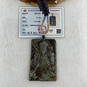 Natural Type A Dark Brown with Blueish Green Jadeite Cai Shen Ye God of Fortune Pendant 69.83g 73.2 by 47.9 by 9.0mm - Huangs Jadeite and Jewelry Pte Ltd