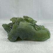 Natural Icy Dark Green Serpentine Double Reindeers with Twin Cranes on Shan Shui with Wooden Stand Display 1,804.8g 210.0 by 109.0 by 228.0mm - Huangs Jadeite and Jewelry Pte Ltd