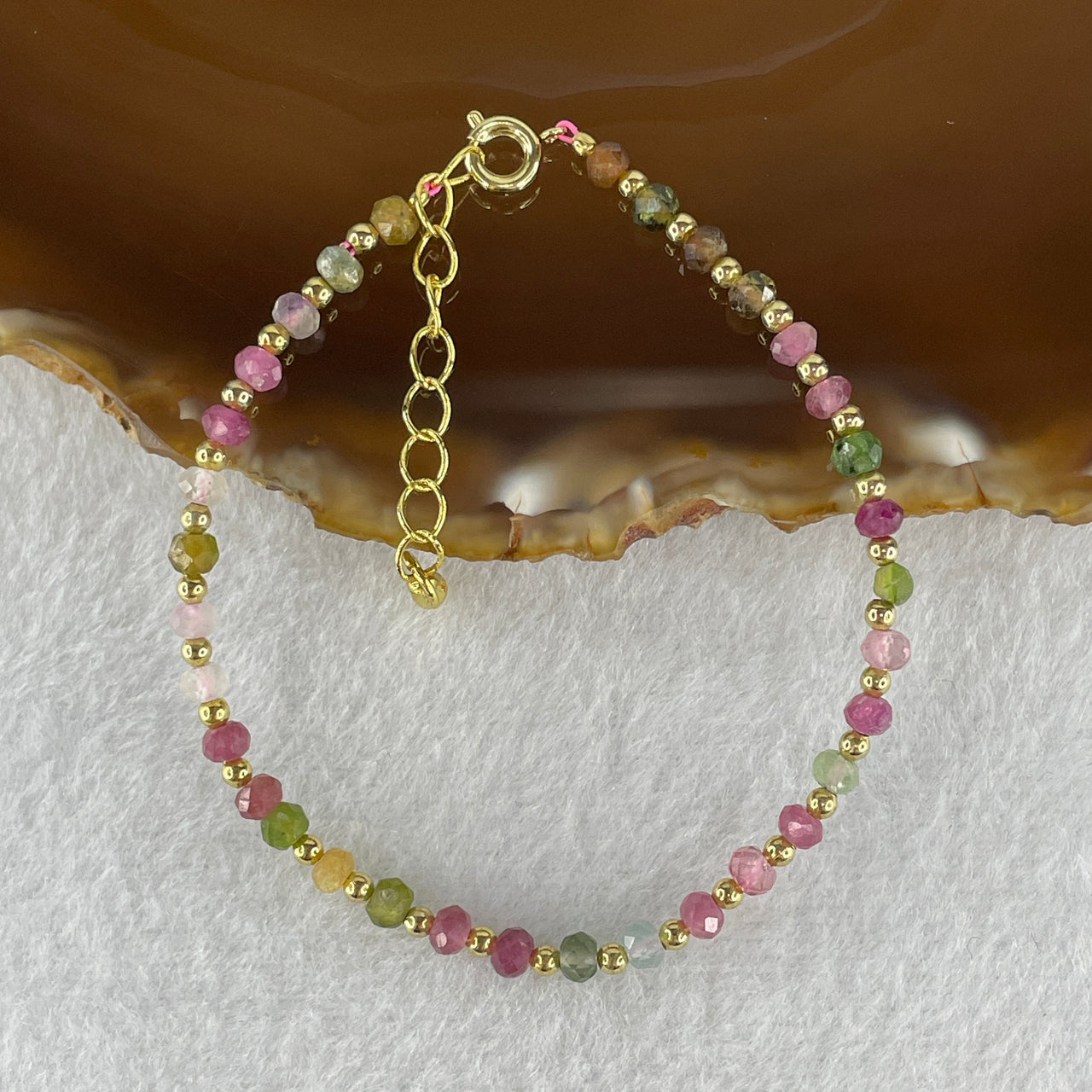 Natural Tourmaline Crystal Beads with Charm Bracelet 3.48g 16cm 3.9mm 33Beads