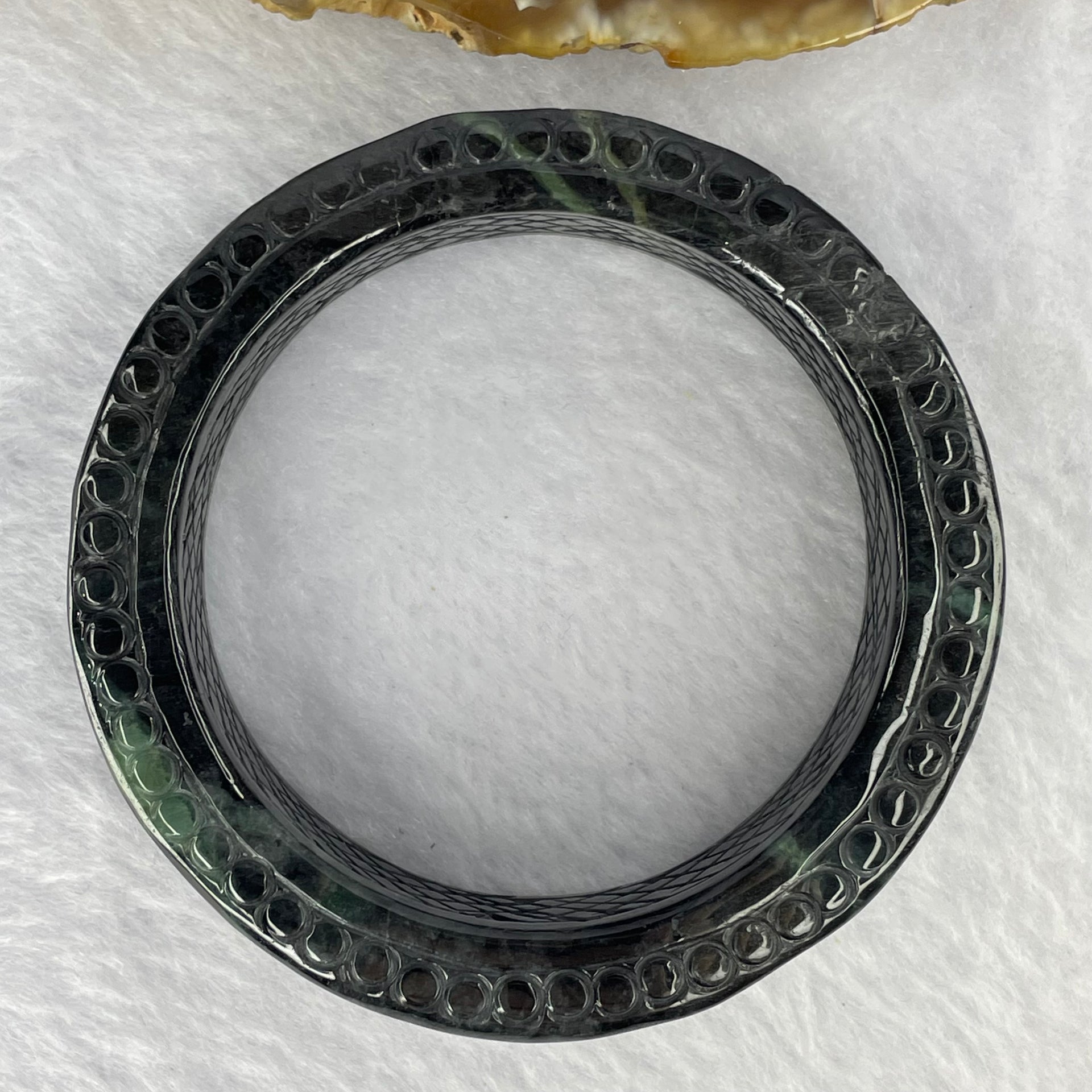 Type A Black to Dark Grey with Dark Green Piao Hua Jadeite Bangle 81.72g 17.1 by 8.2 mm Internal Diameter 53.6 mm (Slight External Rough) - Huangs Jadeite and Jewelry Pte Ltd