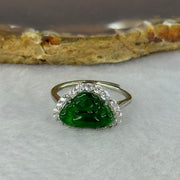 Type A Icy Green Omphasite Jadeite Milo Buddha with Crystals in Sliver Ring (Adjustable Size) 1.82g 8.9 by 13.2 by 2.5mm - Huangs Jadeite and Jewelry Pte Ltd