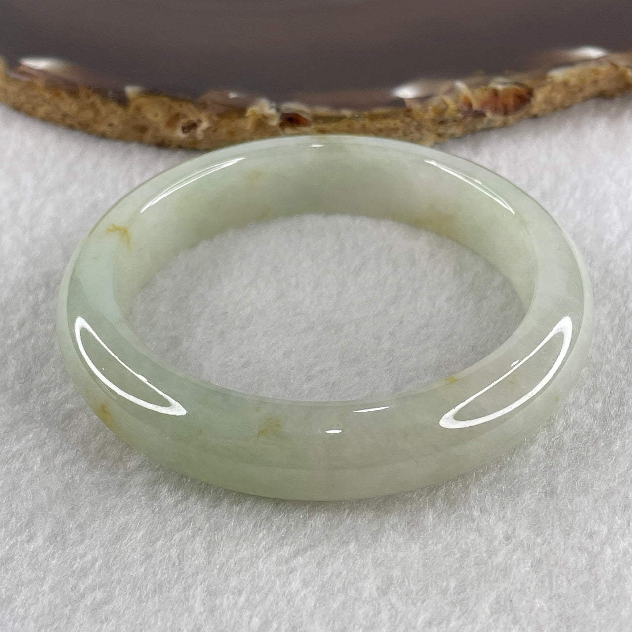 Certified Type A Light Green with Yellowish Spot Jadeite Bangle Internal Diameter 53.1mm 50.30g 12.2 by 8.1mm ( Close to Perfect )