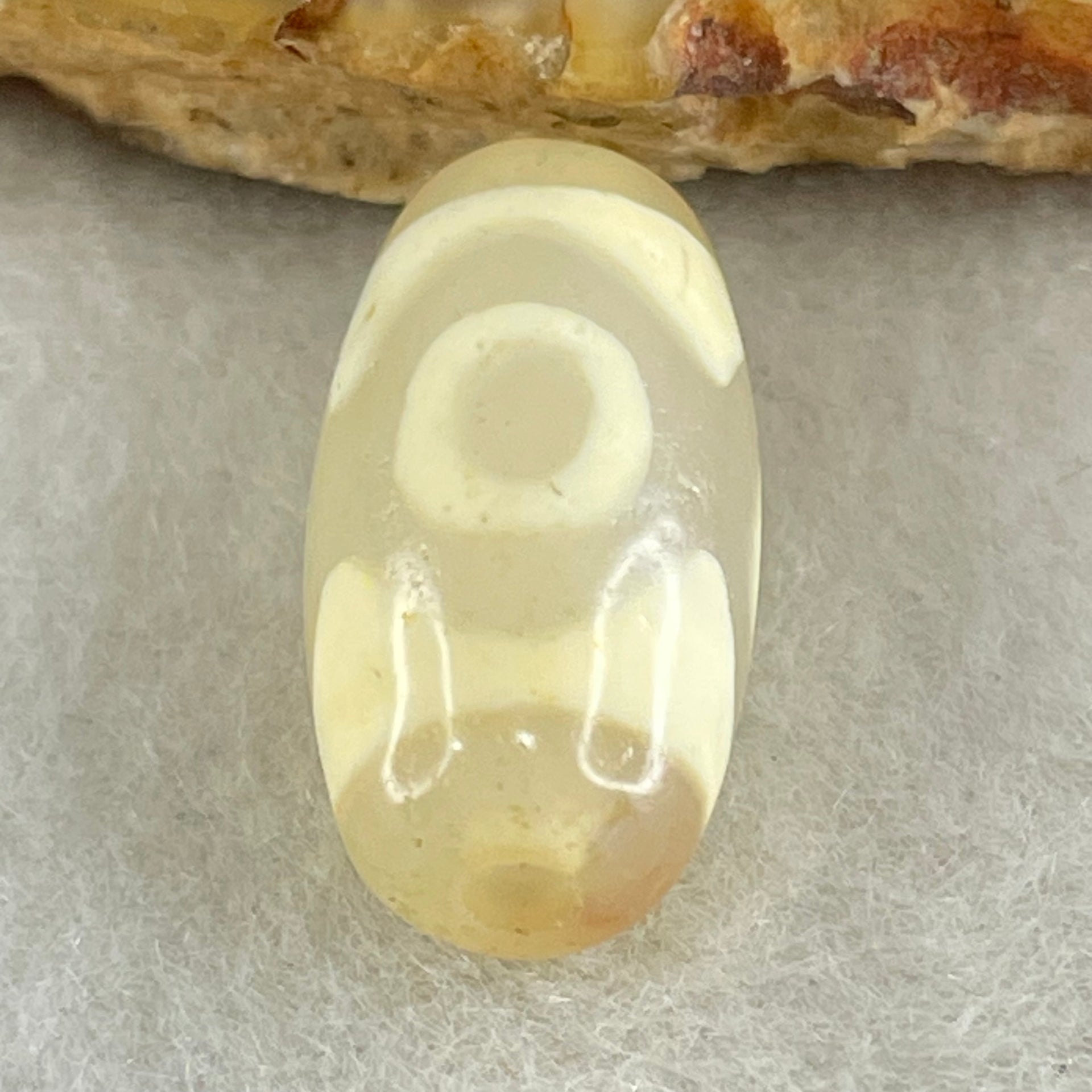 Natural Powerful Tibetan Old Oily Agate 3 Eyes Dzi Bead Heavenly Master (Tian Zhu) 三眼天诛 3.17g 20.1 by 10.4mm - Huangs Jadeite and Jewelry Pte Ltd