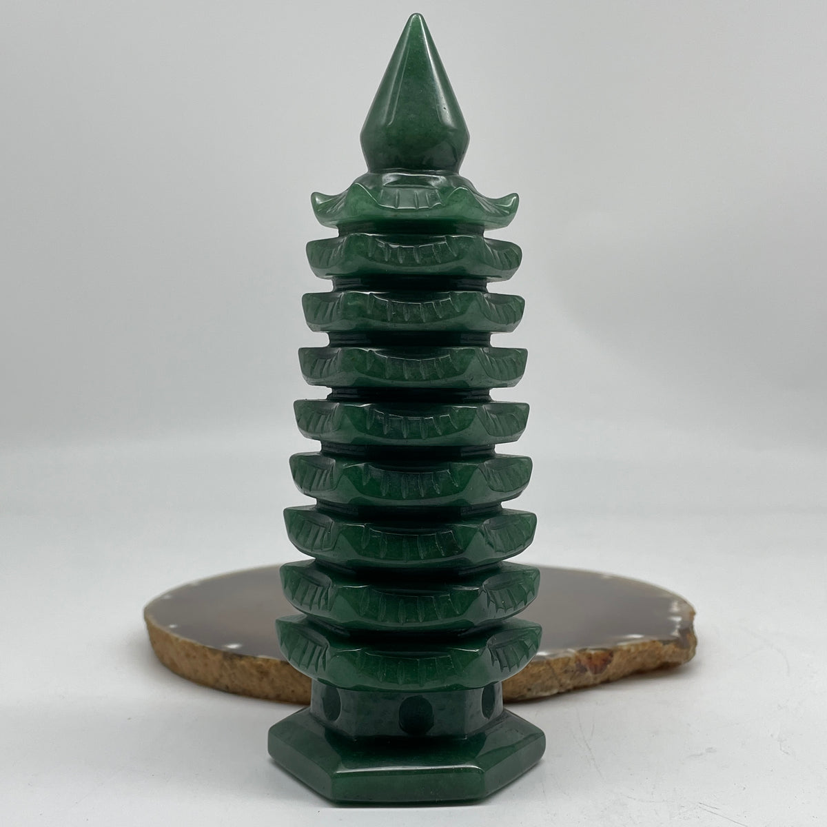 Natural Green Aventurine Pagoda Display | (465.78g | 68.5 x 53.5 x 160.0mm | Wealth Catalyst, "Wen Chang" Academic Excellence & Career Prosperity Anchor, Traditional Spatial Harmony Specimen)