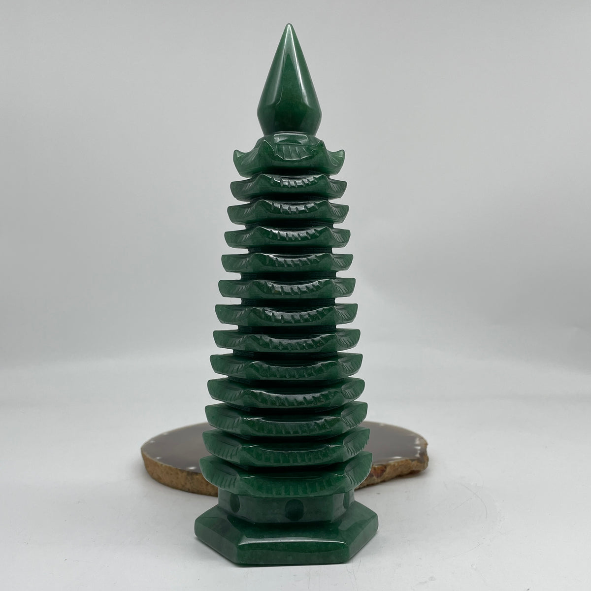 Natural Green Aventurine Pagoda Display | (868.5g | 74.0 x 65.2 x 210.0mm | Wealth Catalyst, "Wen Chang" Academic Excellence & Career Prosperity Anchor, Traditional Spatial Harmony Specimen)