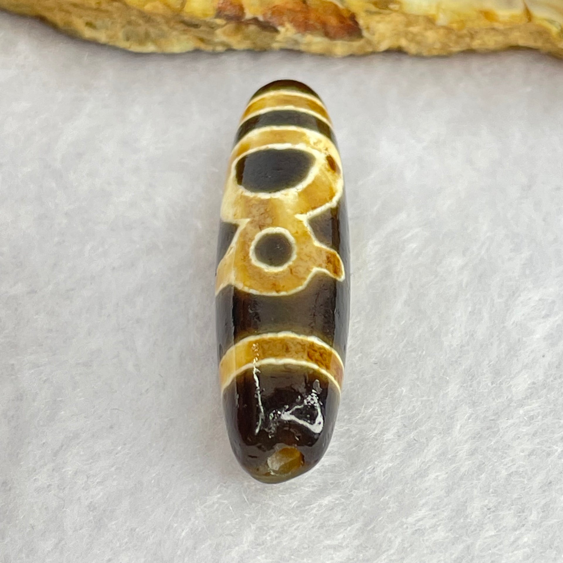 Natural Powerful Tibetan Old Oily Dark and Light Grown Agate Cai Shen Dzi Bead Heavenly Master (Tian Zhu) 6.59g 40.0 by 10.6mm - Huangs Jadeite and Jewelry Pte Ltd